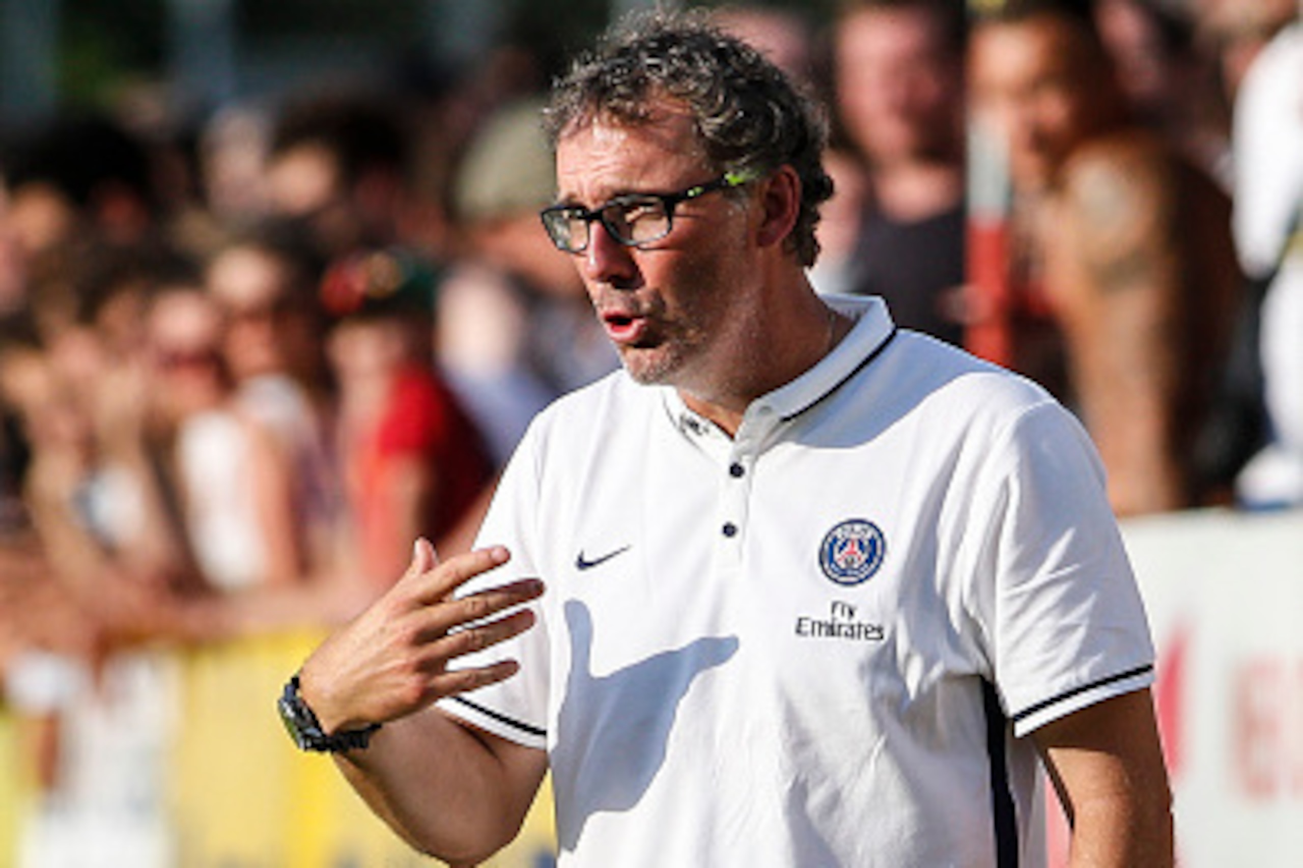 VIENNA, AUSTRIA - JULY 12:  Head Coach Laurent Blanc of Paris Saint-Germain reacts on the touchline during the Friendly Match between Wiener Sportklub and Paris Saint-Germain at Sportclub Platz on July 12, 2015 in Vienna, Austria.  (Photo by Christian Hof