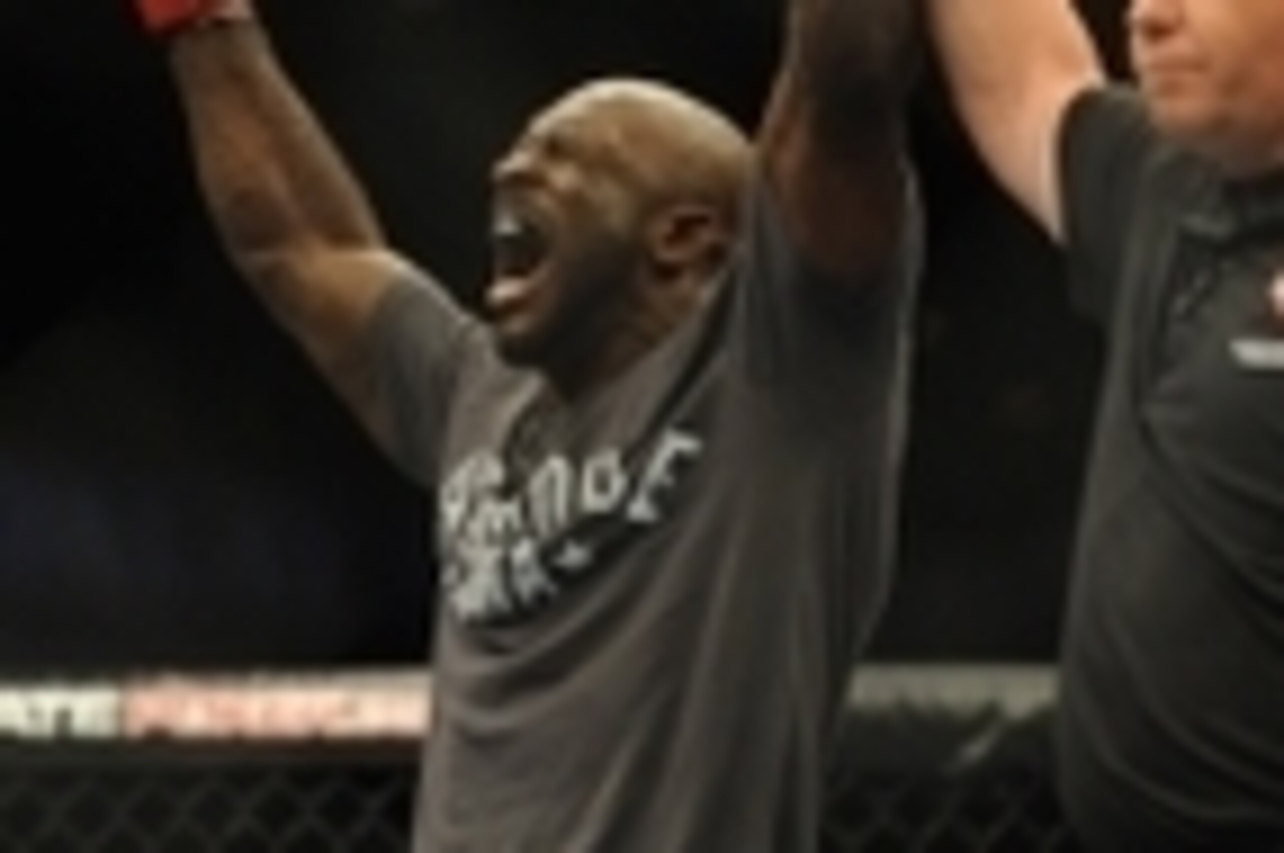 Jul 5, 2014; Las Vegas, NV, USA; Kevin Casey celebrates after his win against Bubba Bush during the first round of a middleweight fight at Mandalay Bay Events Center. Mandatory Credit: Stephen R. Sylvanie-USA TODAY Sports