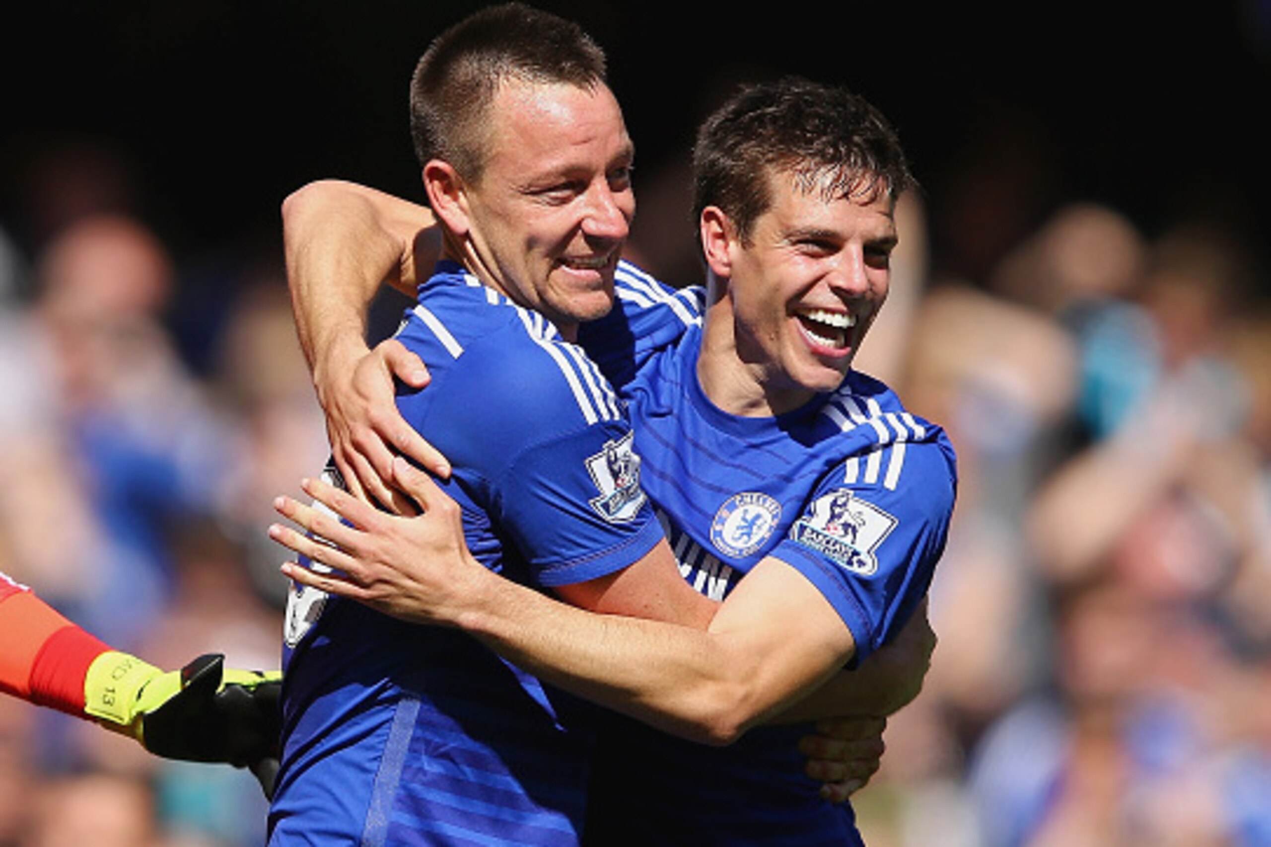 LONDON, ENGLAND - MAY 03:  John Terry and Cesar Azpilicueta of Chelsea celebrate winning the Premier League title after the Barclays Premier League match between Chelsea and Crystal Palace at Stamford Bridge on May 3, 2015 in London, England.  (Photo by C