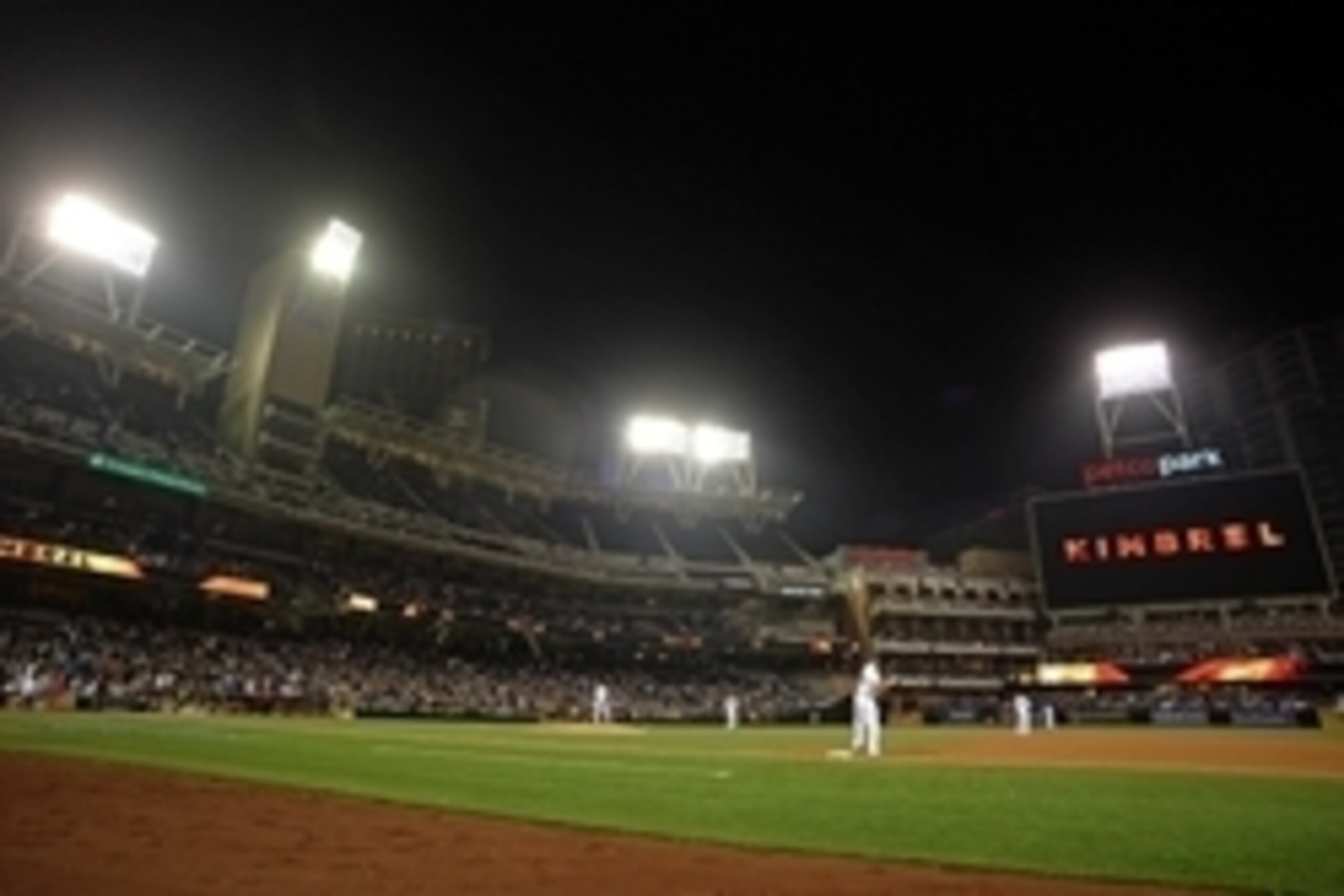 Apr 15, 2015; San Diego, CA, USA; A general view of Petco Park as San Diego Padres relief pitcher Craig Kimbrel warms-up during the ninth inning against the Arizona Diamondbacks. Mandatory Credit: Jake Roth-USA TODAY Sports