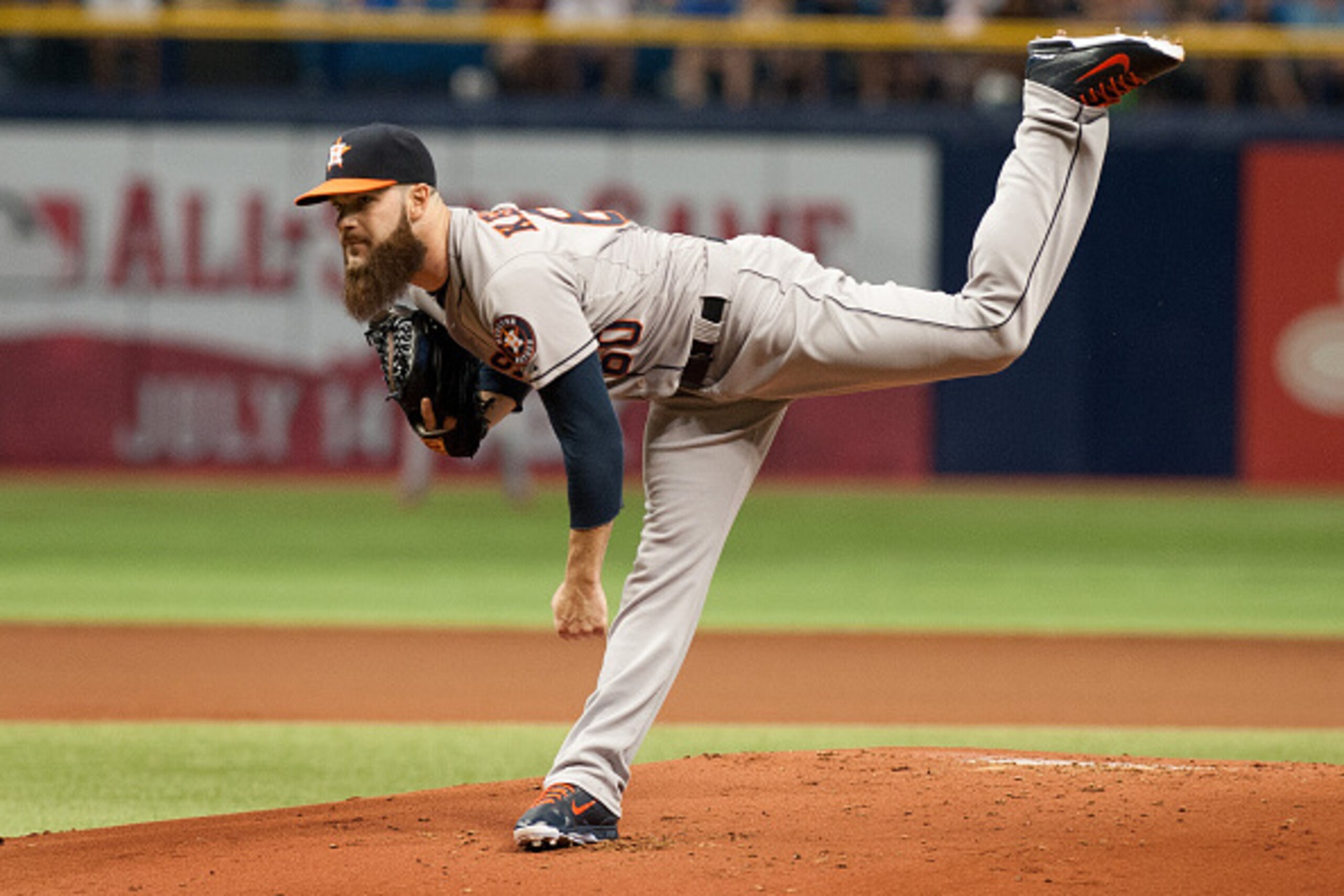 ST. PETERSBURG, FL - JULY 11: Dallas Keuchel #60 of the Houston Astros pitches against the Tampa Bay Rays in the first inning on July 11, 2015 at Tropicana Field in St. Petersburg, Florida. (Photo by Cliff McBride/Getty Images)