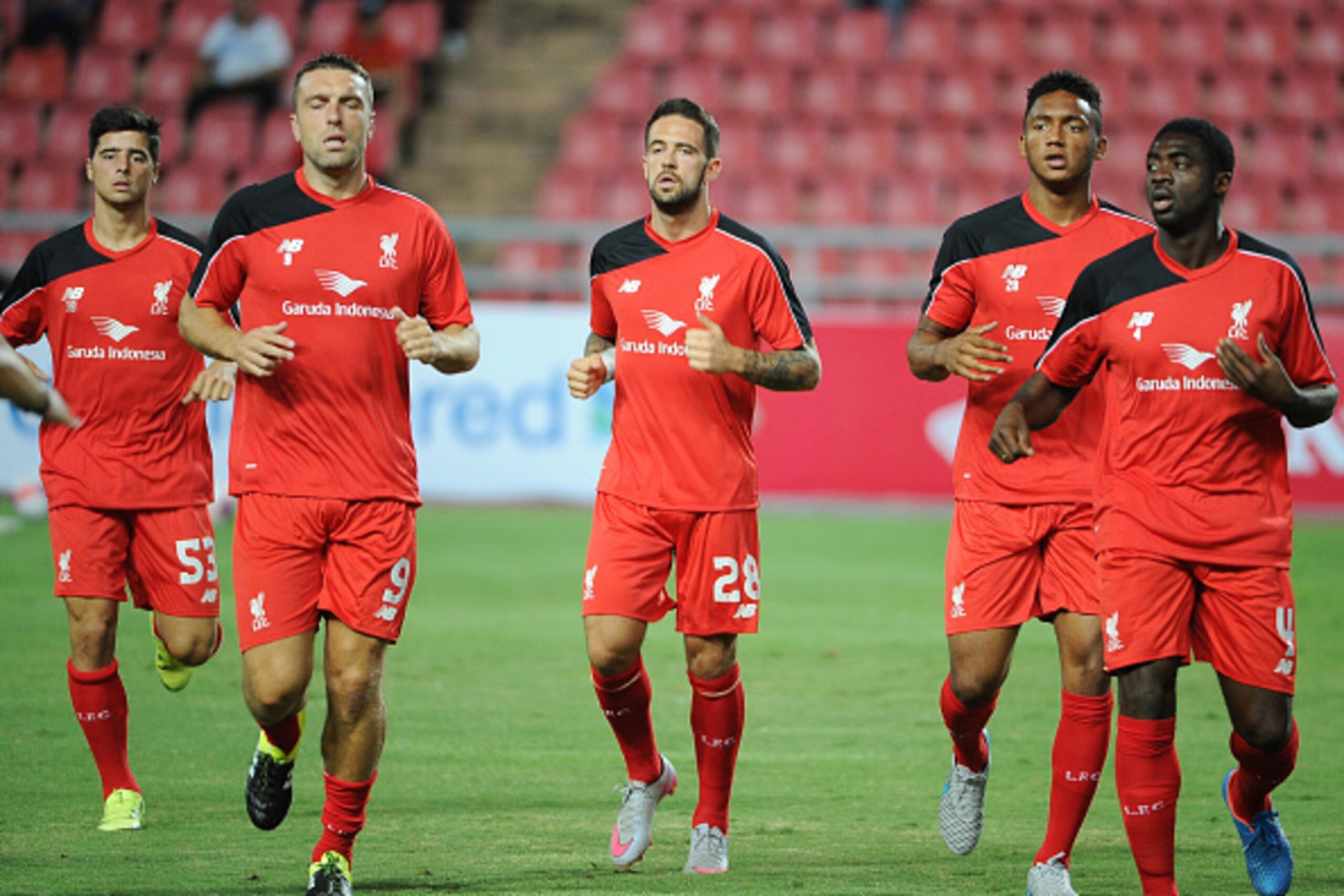 BANGKOK, THAILAND - JULY 14: Liverpool FC players warm up during the international friendly match between Thai Premier League All Stars and Liverpool FC at Rajamangala Stadium on July 14, 2015 in Bangkok, Thailand. (Photo by Robertus Pudyanto/Getty Image BANGKOK, THAILAND - JULY 14: Liverpool FC players warm up during the international friendly match between Thai Premier League All Stars and Liverpool FC at Rajamangala Stadium on July 14, 2015 in Bangkok, Thailand. (Photo by Robertus Pudyanto/Getty Image
