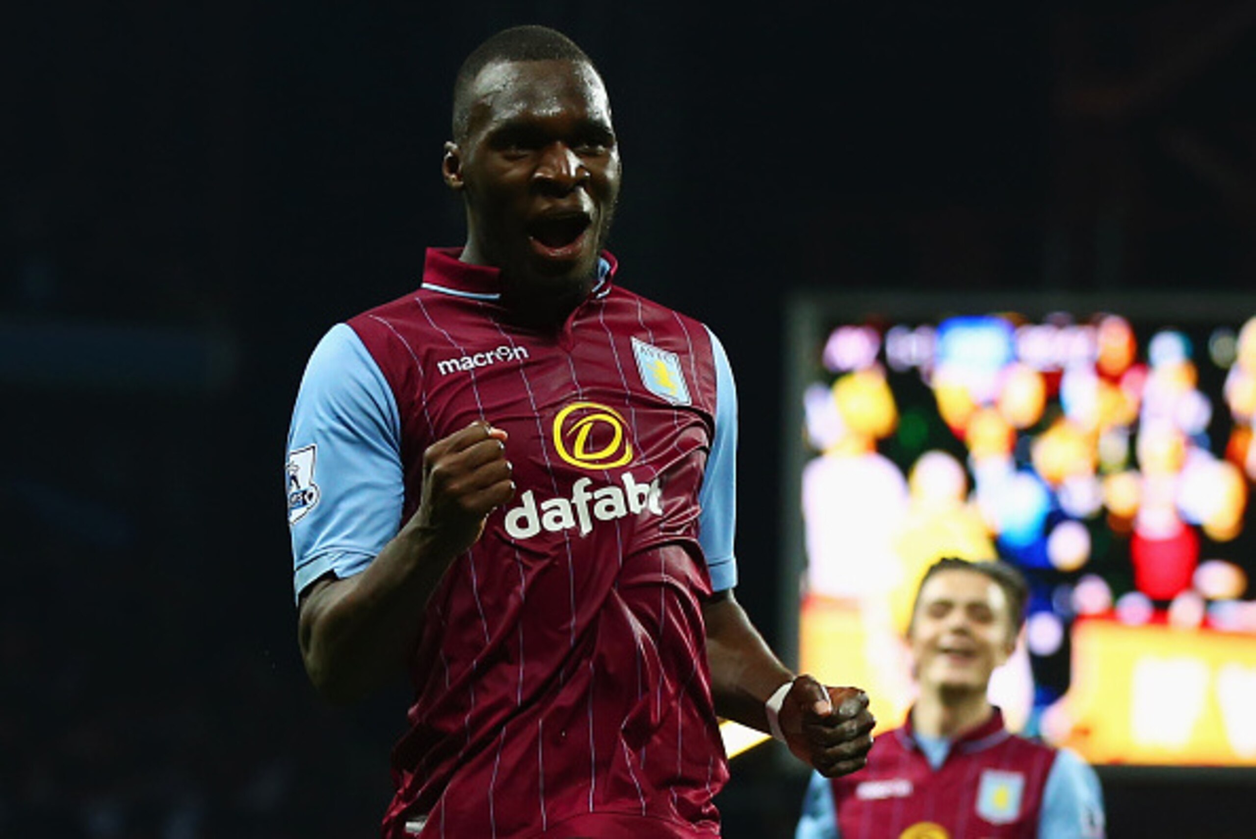 BIRMINGHAM, ENGLAND - APRIL 07: Christian Benteke of Aston Villa celebrates as he scores their second goal during the Barclays Premier League match between Aston Villa and Queens Park Rangers at Villa Park on April 7, 2015 in Birmingham, England. (Photo BIRMINGHAM, ENGLAND - APRIL 07: Christian Benteke of Aston Villa celebrates as he scores their second goal during the Barclays Premier League match between Aston Villa and Queens Park Rangers at Villa Park on April 7, 2015 in Birmingham, England. (Photo