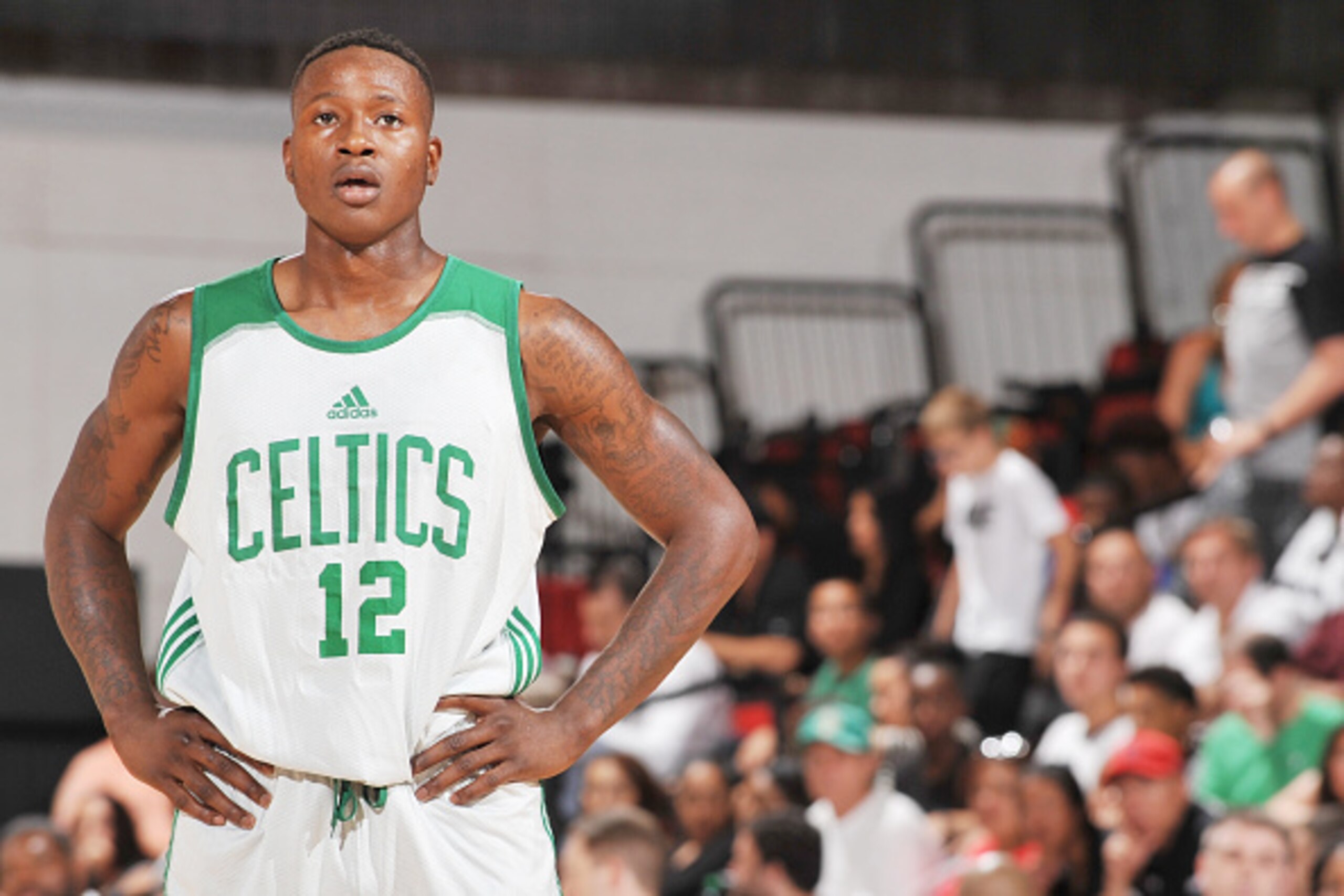 LAS VEGAS, NV - JULY 14: Terry Rozier #12 of the Boston Celtics looks on during the game against the Miami Heat on July 14, 2015 at The Cox Pavilion in Las Vegas, Nevada. NOTE TO USER: User expressly acknowledges and agrees that, by downloading and or us LAS VEGAS, NV - JULY 14: Terry Rozier #12 of the Boston Celtics looks on during the game against the Miami Heat on July 14, 2015 at The Cox Pavilion in Las Vegas, Nevada. NOTE TO USER: User expressly acknowledges and agrees that, by downloading and or us