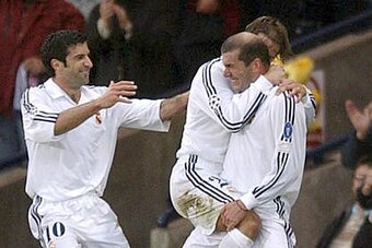 Figo celebrates Zidane's famous Champions League final goal