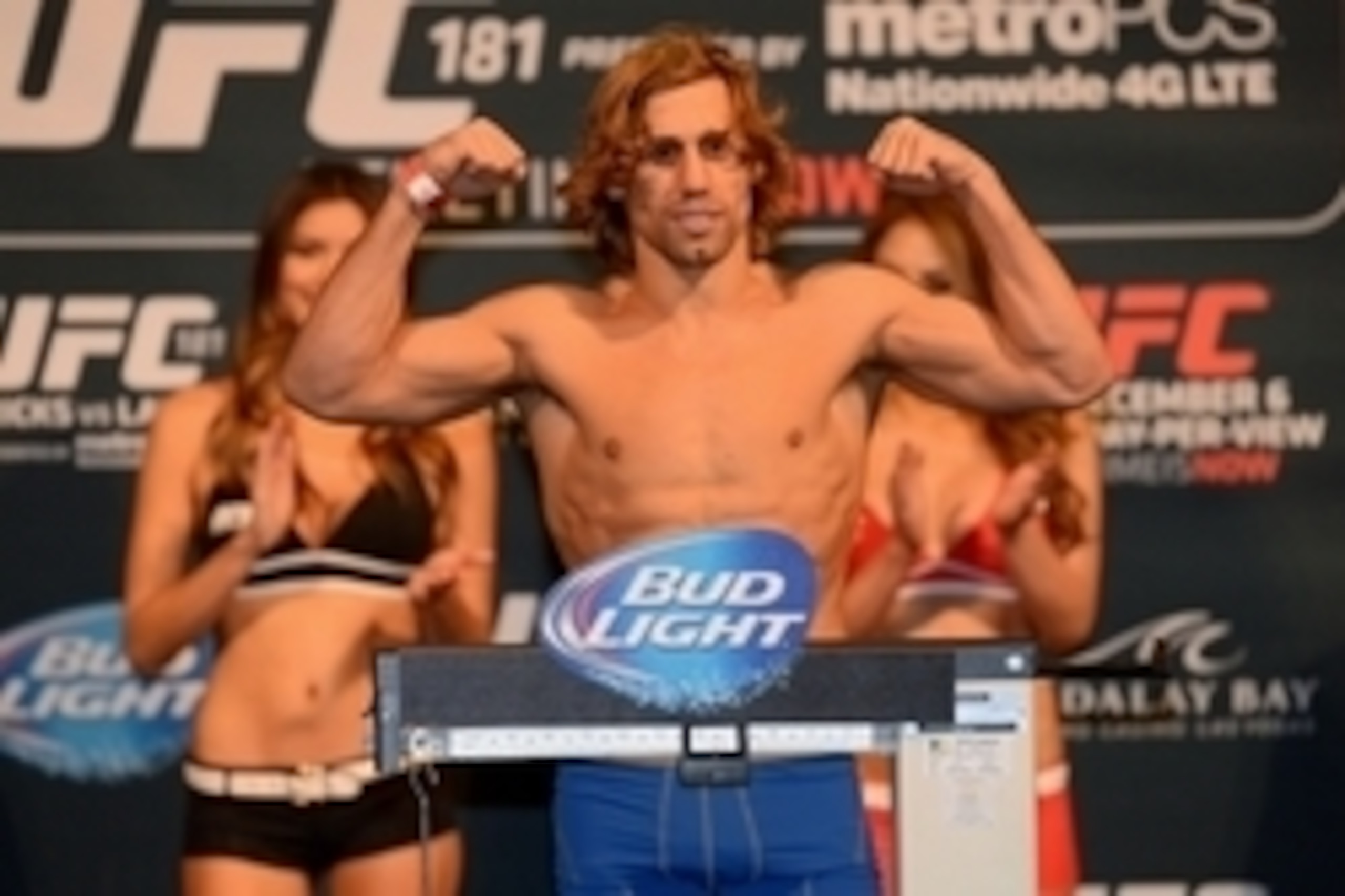 Dec 5, 2014; Las Vegas, Nevada, USA; Urijah Faber weighs in for his bout against Francisco Rivera (not pictured) during the UFC 181 weigh-ins at Mandalay Bay Events Center. Mandatory Credit: Joe Camporeale-USA TODAY Sports Dec 5, 2014; Las Vegas, Nevada, USA; Urijah Faber weighs in for his bout against Francisco Rivera (not pictured) during the UFC 181 weigh-ins at Mandalay Bay Events Center. Mandatory Credit: Joe Camporeale-USA TODAY Sports