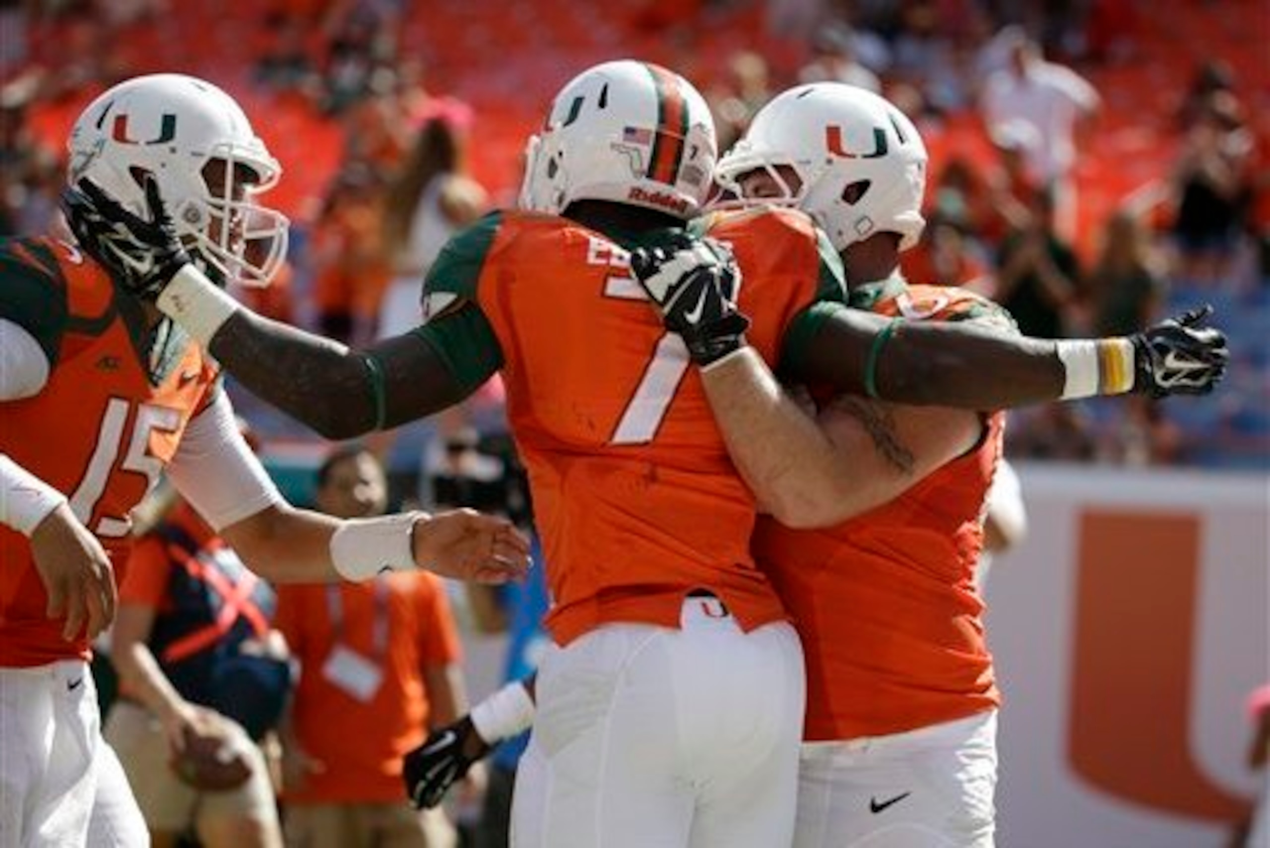 Miami has iconic "U" helmets. Who can forget these?