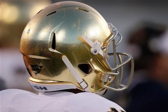 Notre Dame's main helmets are simple but classic.