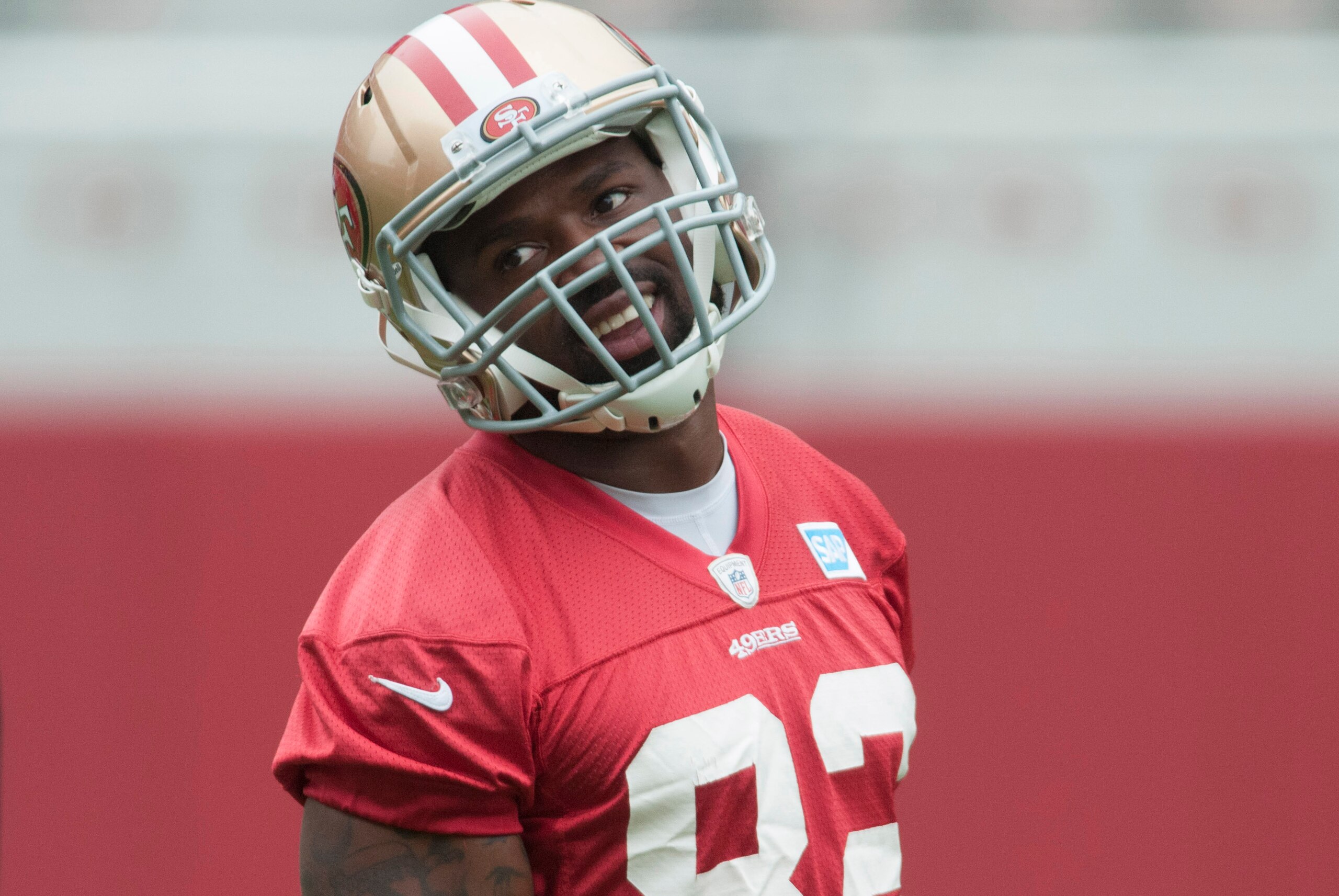 Jun 11, 2015; San Francisco, CA, USA; San Francisco 49ers wide receiver Torrey Smith (82) during minicamp at Levi's Stadium. Mandatory Credit: Ed Szczepanski-USA TODAY Sports Jun 11, 2015; San Francisco, CA, USA; San Francisco 49ers wide receiver Torrey Smith (82) during minicamp at Levi's Stadium. Mandatory Credit: Ed Szczepanski-USA TODAY Sports