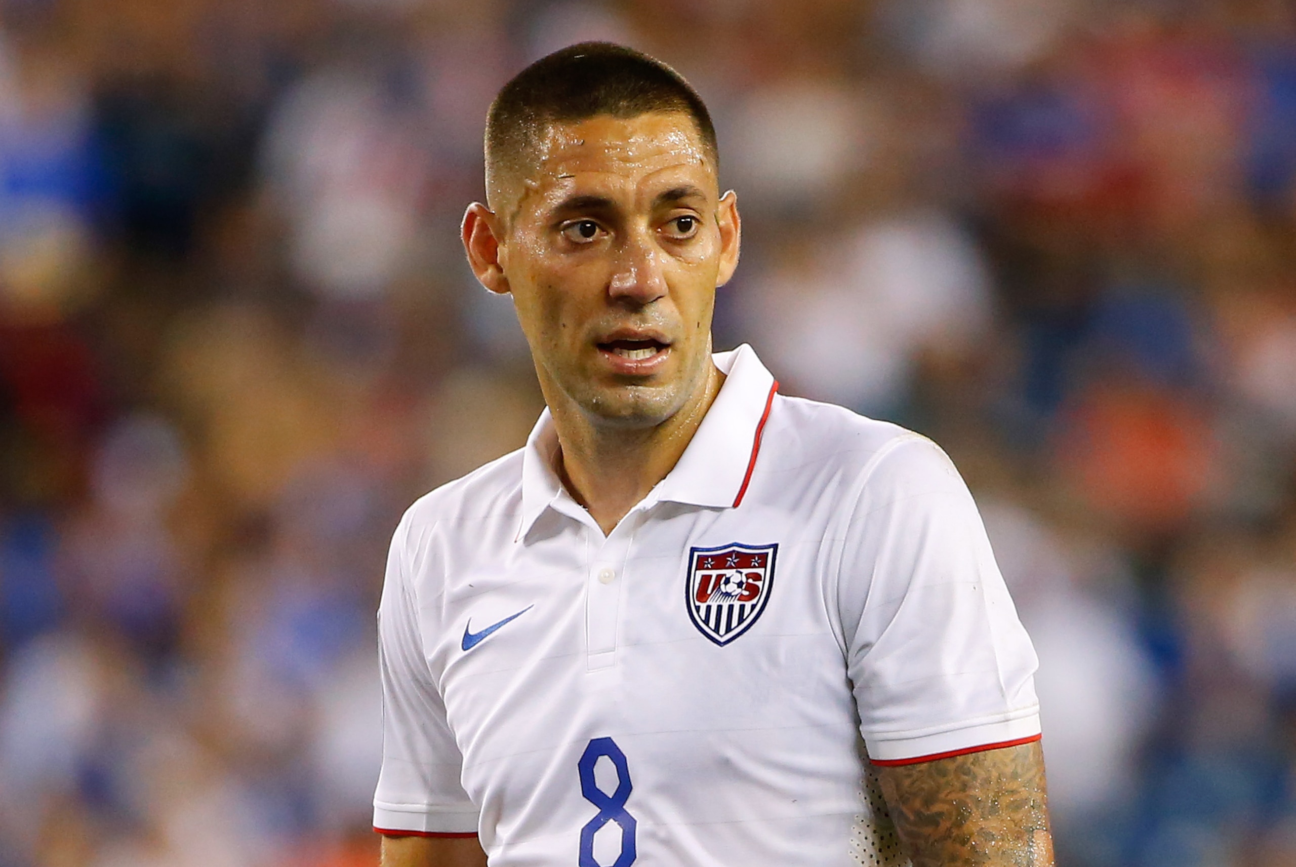 Jul 10, 2015; Foxborough, MA, USA; United States forward Clint Dempsey (8) during the second half of a CONCACAF Gold Cup group play game against Haiti at Gillette Stadium. Mandatory Credit: Winslow Townson-USA TODAY Sports