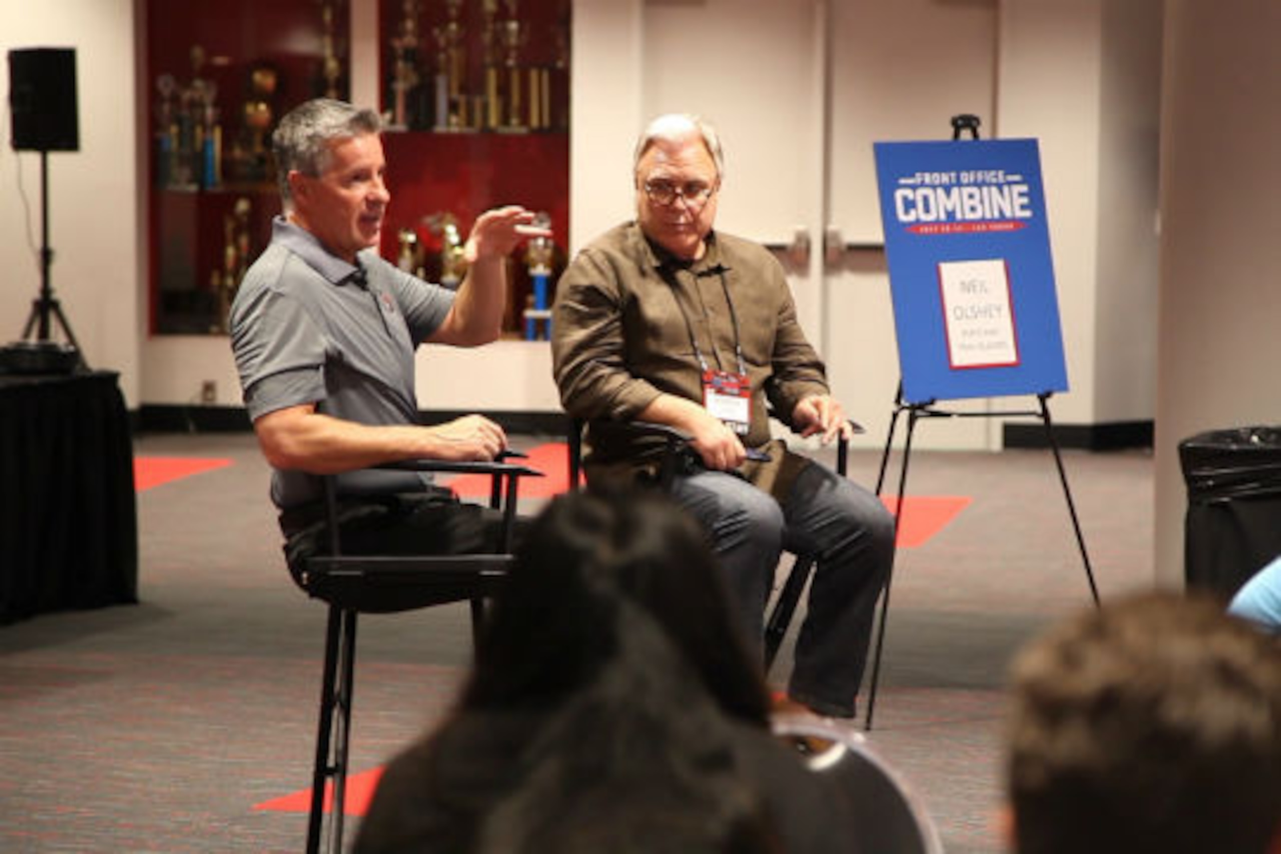 Blazers GM Neil Olshey and Vegas summer league co-founder Warren LeGarie during the front-office combine.