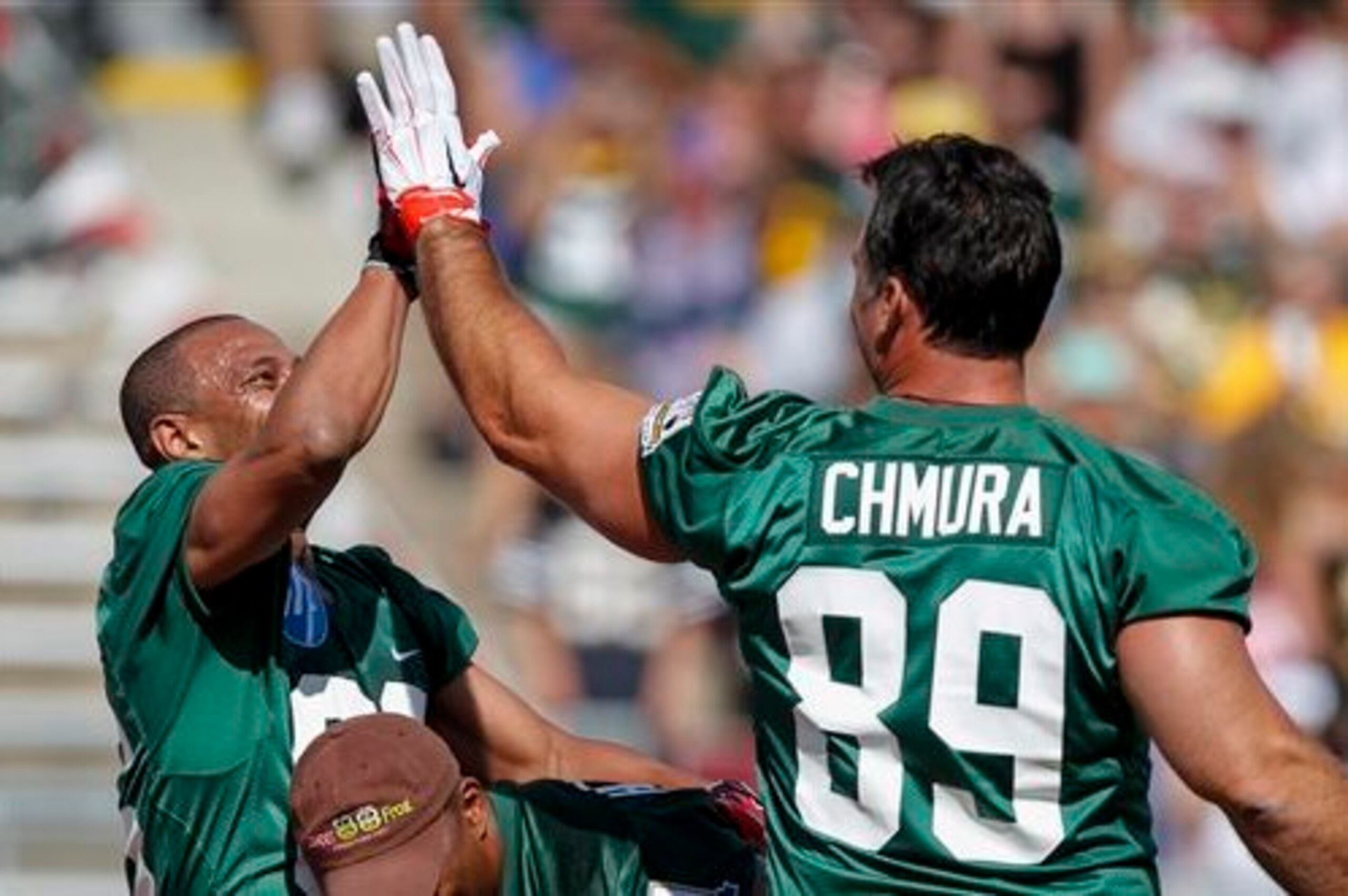 Antonio Freeman and Mark Chmura at the Brett Favre Legends Game.