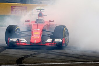 MONTREAL, QC - JUNE 07:  Kimi Raikkonen of Finland and Ferrari spins off the track during the Canadian Formula One Grand Prix at Circuit Gilles Villeneuve on June 7, 2015 in Montreal, Canada.  (Photo by Clive Mason/Getty Images)
