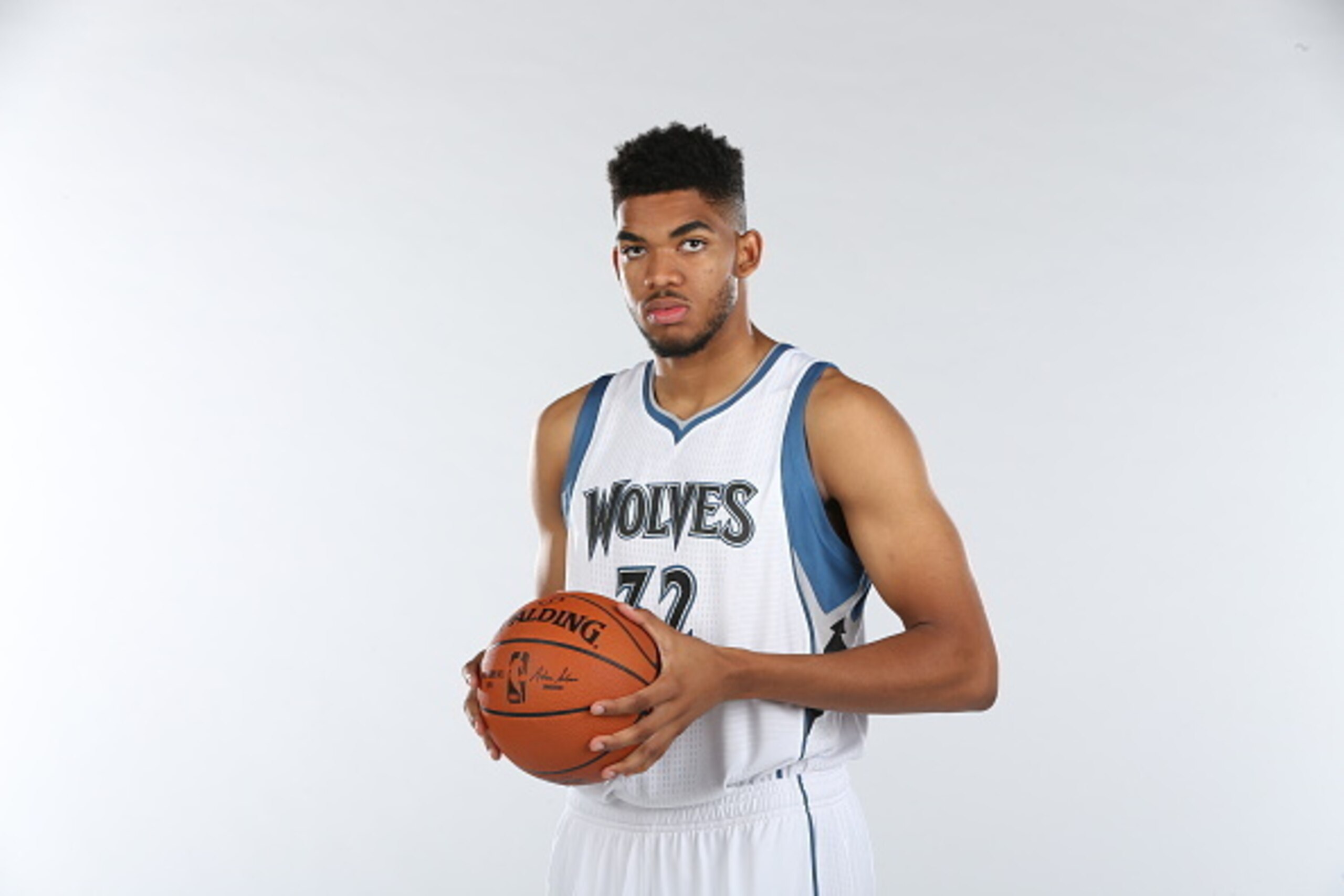 MINNEAPOLIS, MN - June 26:  The First overall pick in the 2015 NBA Draft Karl-Anthony Towns of the Minnesota Timberwolves poses for a portrait on June 26, 2015 at the Minnesota Timberwolves and Lynx Courts at Mayo Clinic Square in Minneapolis, Minnesota. 