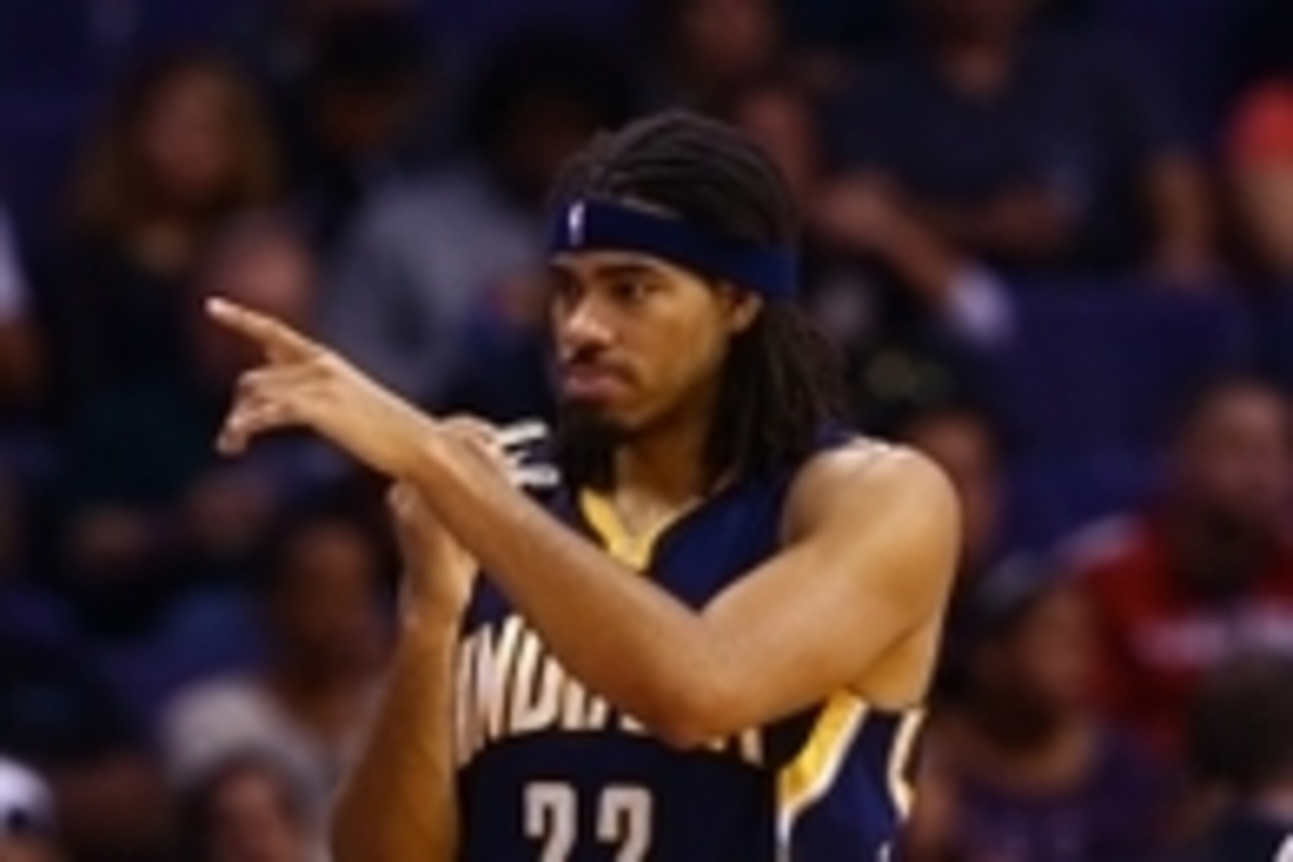 Dec 2, 2014; Phoenix, AZ, USA; Indiana Pacers forward Chris Copeland (22) reacts against the Phoenix Suns at US Airways Center. Mandatory Credit: Mark J. Rebilas-USA TODAY Sports