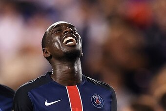 PSG's forward Jean-Kevin Augustin celebrates after scoring against Fiorentina during their International Champions Cup match at the Red Bull Arena in Harrison, New Jersey, on July 21, 2015. PSG defeated Fiorentina 4-2. AFP PHOTO/JEWEL SAMAD        (Photo 