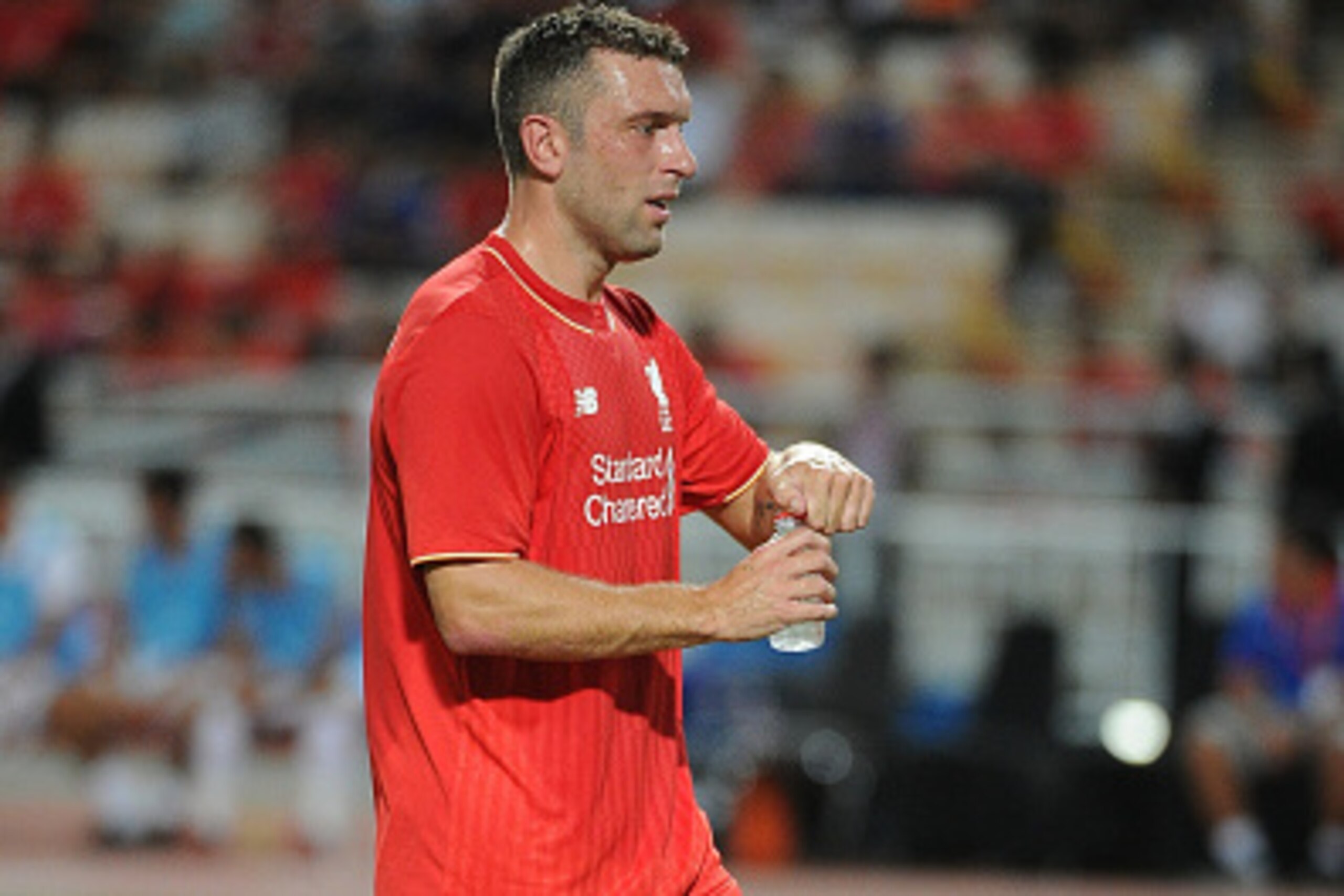 BANGKOK, THAILAND - JULY 14: Rickie Lambert of Liverpool drinks during the international friendly match between Thai Premier League All Stars and Liverpool FC at Rajamangala Stadium on July 14, 2015 in Bangkok, Thailand. (Photo by Robertus Pudyanto/Gett BANGKOK, THAILAND - JULY 14: Rickie Lambert of Liverpool drinks during the international friendly match between Thai Premier League All Stars and Liverpool FC at Rajamangala Stadium on July 14, 2015 in Bangkok, Thailand. (Photo by Robertus Pudyanto/Gett