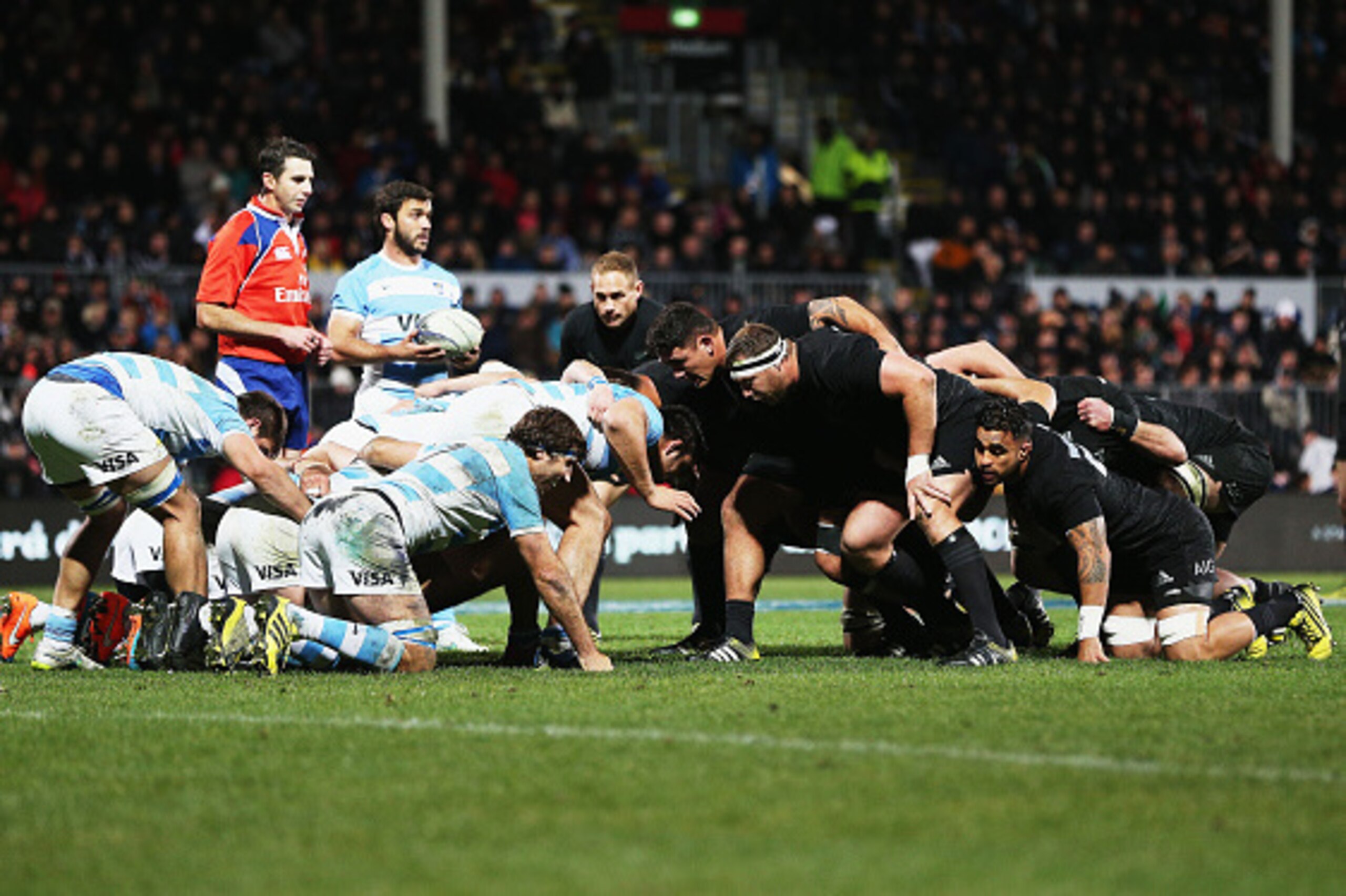 CHRISTCHURCH, NEW ZEALAND - JULY 17: A scrum packs down during The Rugby Championship match between the New Zealand All Blacks and Argentina at AMI Stadium on July 17, 2015 in Christchurch, New Zealand. (Photo by Hannah Peters/Getty Images) CHRISTCHURCH, NEW ZEALAND - JULY 17: A scrum packs down during The Rugby Championship match between the New Zealand All Blacks and Argentina at AMI Stadium on July 17, 2015 in Christchurch, New Zealand. (Photo by Hannah Peters/Getty Images)