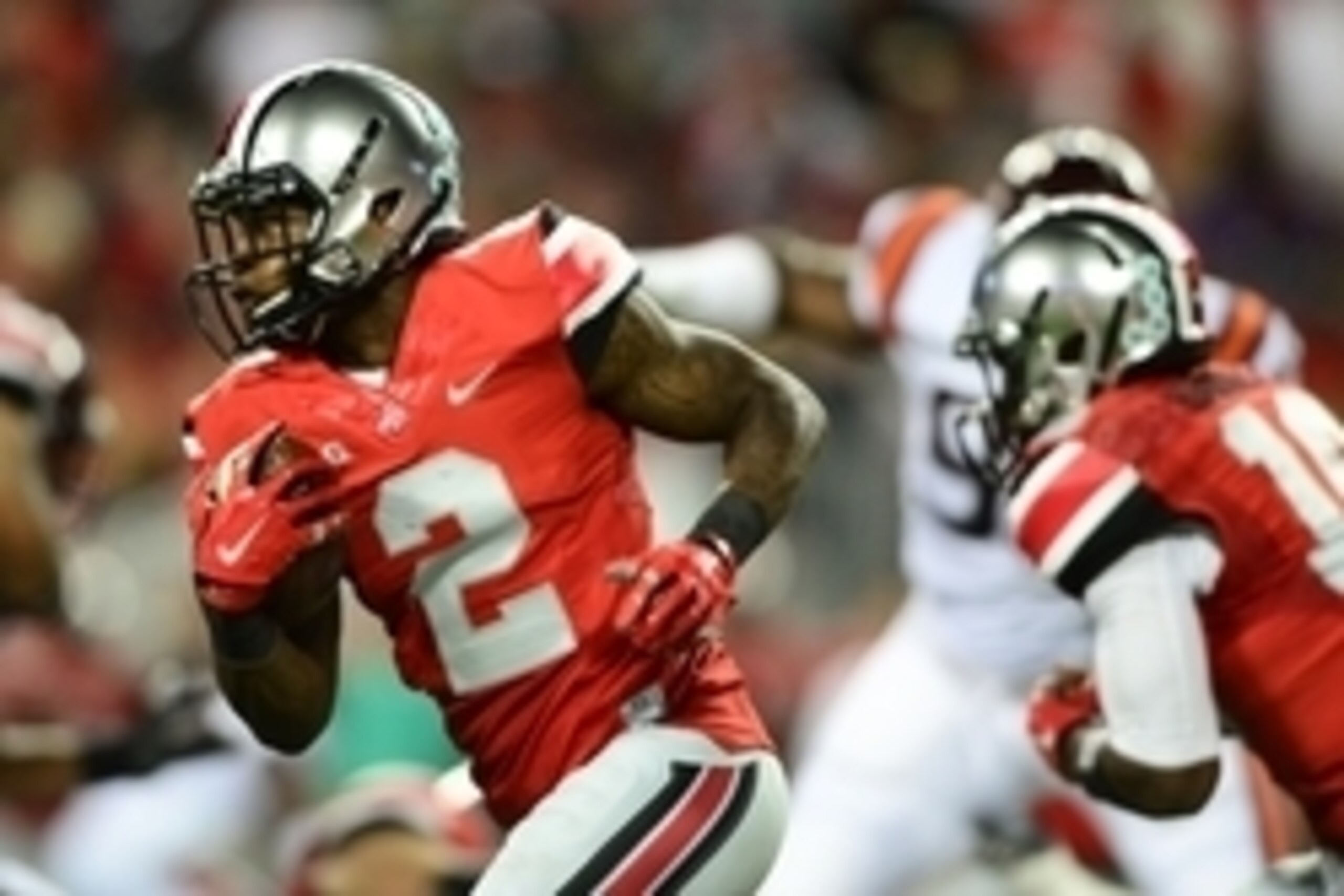 Sep 6, 2014; Columbus, OH, USA; Ohio State Buckeyes running back Dontre Wilson (2) runs the ball during the third quarter against the Virginia Tech Hokies at Ohio Stadium. Mandatory Credit: Andrew Weber-USA TODAY Sports