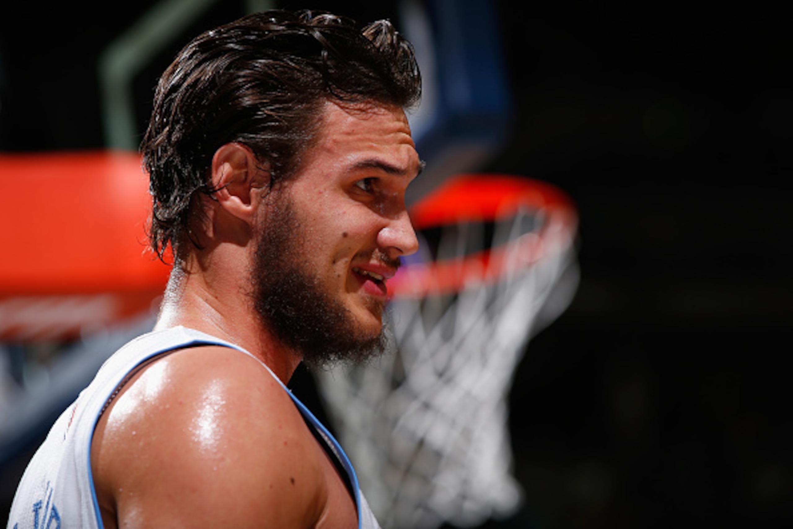DENVER, CO - APRIL 08:  Danilo Gallinari #8 of the Denver Nuggets takes the court against the Los Angeles Lakers at Pepsi Center on April 8, 2015 in Denver, Colorado. The Nuggets defeated the Lakers 119-101. NOTE TO USER: User expressly acknowledges and a
