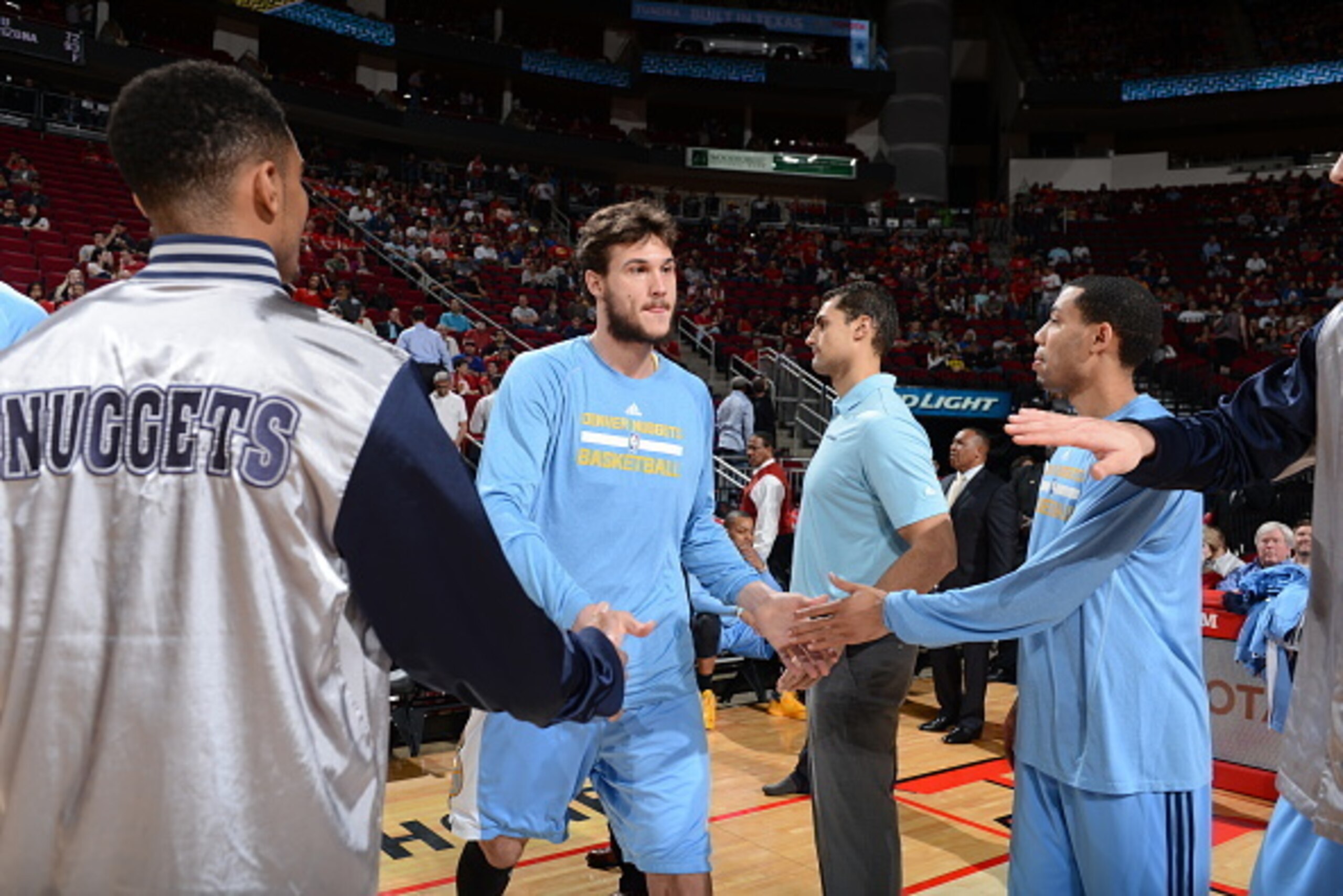 HOUSTON, TX - MARCH 19:  Danilo Gallinari #8 of the Denver Nuggets runs out before the game against the Houston Rockets on March 19, 2015 at the Toyota Center in Houston, Texas. NOTE TO USER: User expressly acknowledges and agrees that, by downloading and