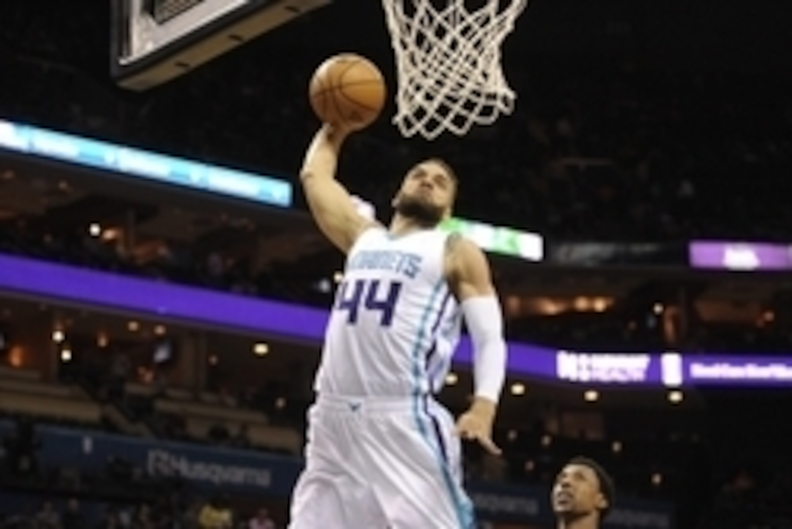 Apr 1, 2015; Charlotte, NC, USA; Charlotte Hornets guard forward Jeffery Taylor (44) drives to the basket and scores during the second half of the game against the Detroit Pistons at Time Warner Cable Arena. Hornets won 102-78. Mandatory Credit: Sam Sharp