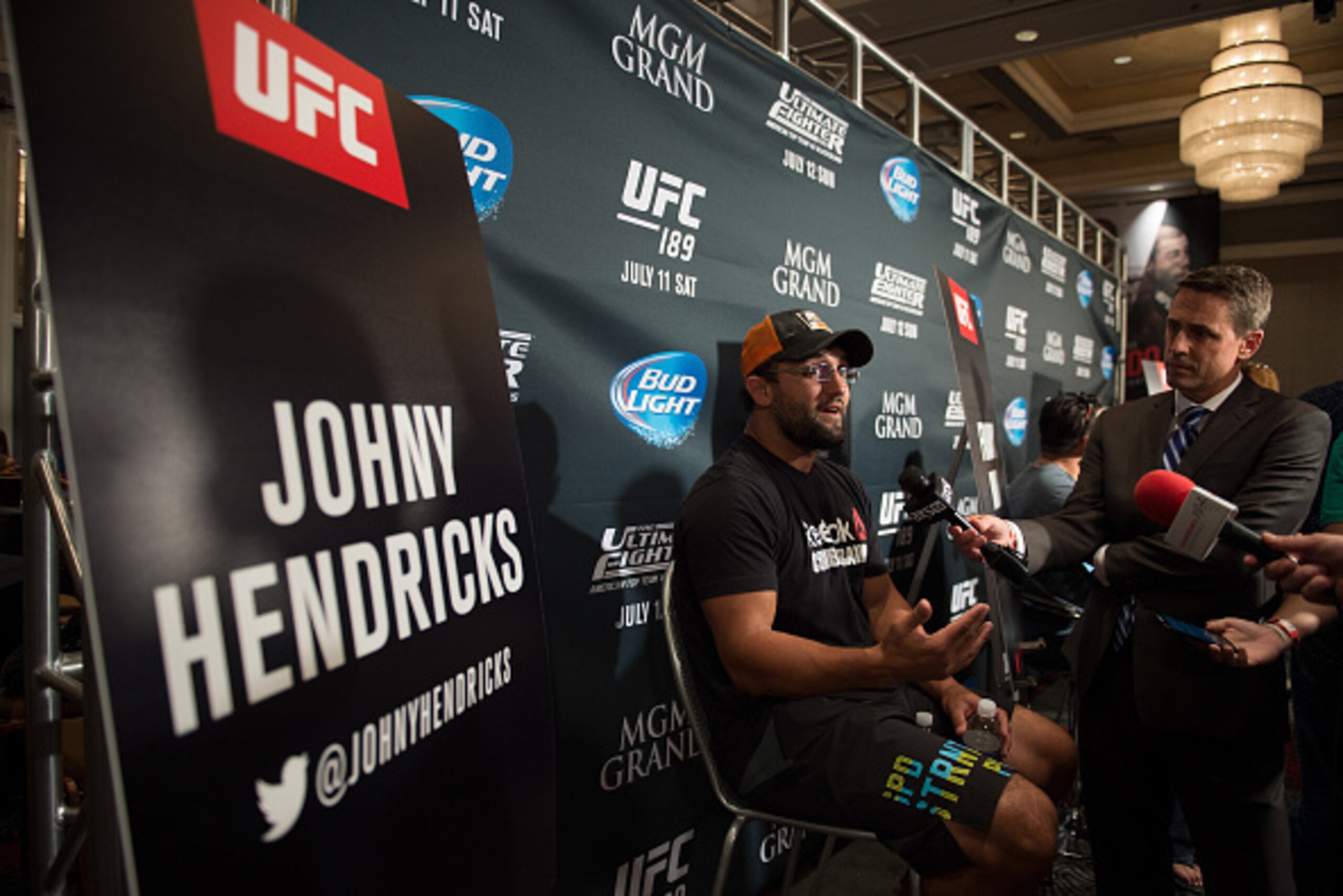 LAS VEGAS, NEVADA - JULY 9:   Johny Hendricks speaks to the media during the UFC International Fight Week Ultimate Media Day at MGM Grand Hotel & Casino on July 9, 2015 in Las Vegas Nevada. (Photo by Brandon Magnus/Zuffa LLC/Zuffa LLC via Getty Images)