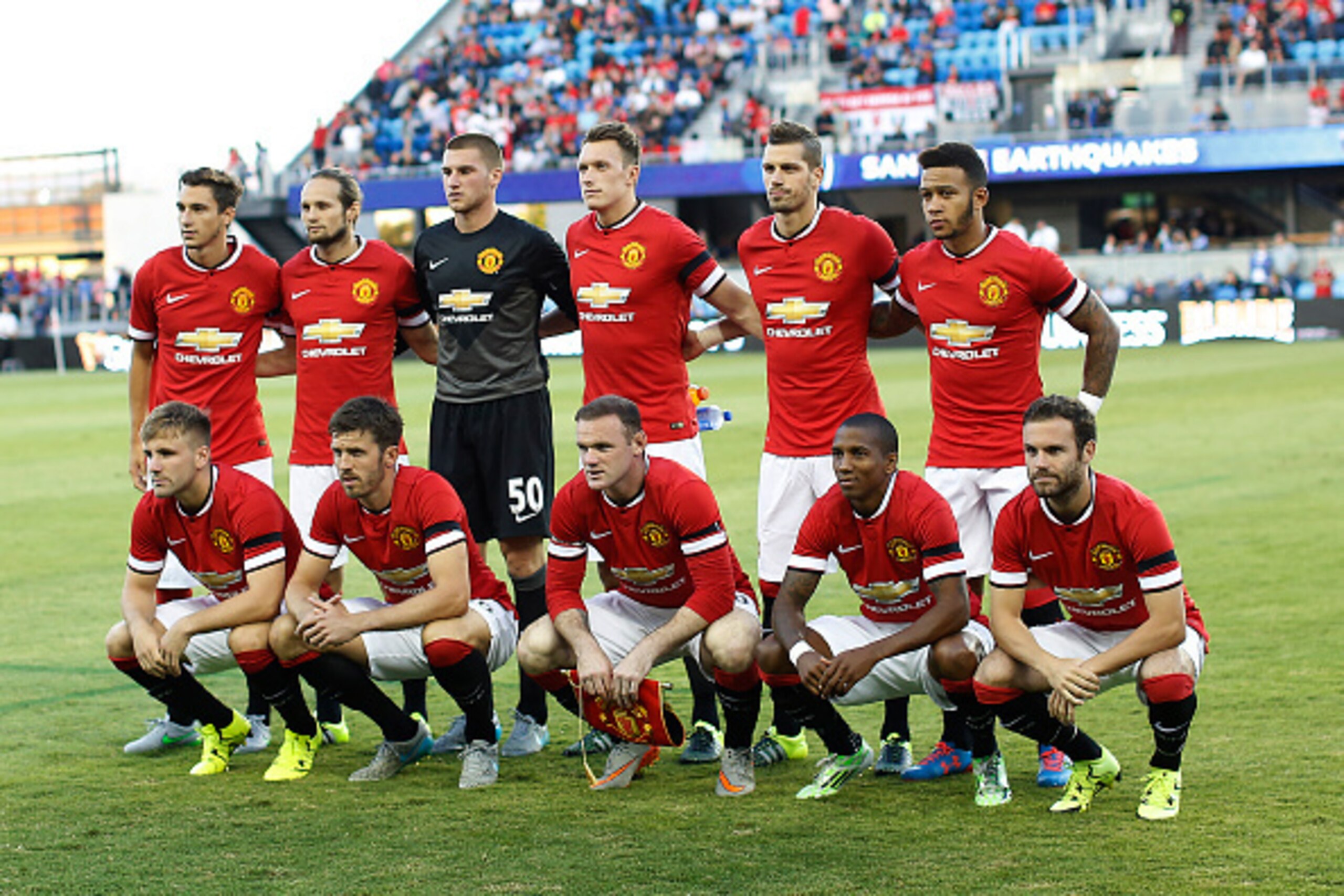 SAN JOSE, CA - JULY 21: The starting eleven of Manchester United pose for a group photo before their International Champions Cup match against San Jose Earthquakes on July 21, 2015 at Avaya Stadium in San Jose, California. (Photo by Stephen Lam/Getty Imag