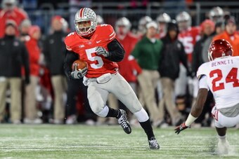 COLUMBUS, OH - NOVEMBER 23:  Quarterback Braxton Miller #5 of the Ohio State Buckeyes runs with the ball against the Indiana Hoosiers at Ohio Stadium on November 23, 2013 in Columbus, Ohio.  (Photo by Jamie Sabau/Getty Images)