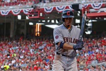 CINCINNATI, OH - JULY 18:  Francisco Lindor #12 of the Cleveland Indians takes an at bat during the game against the Cincinnati Reds at Great American Ball Park on July 18, 2015 in Cincinnati, Ohio. (Photo by Kirk Irwin/Getty Images)