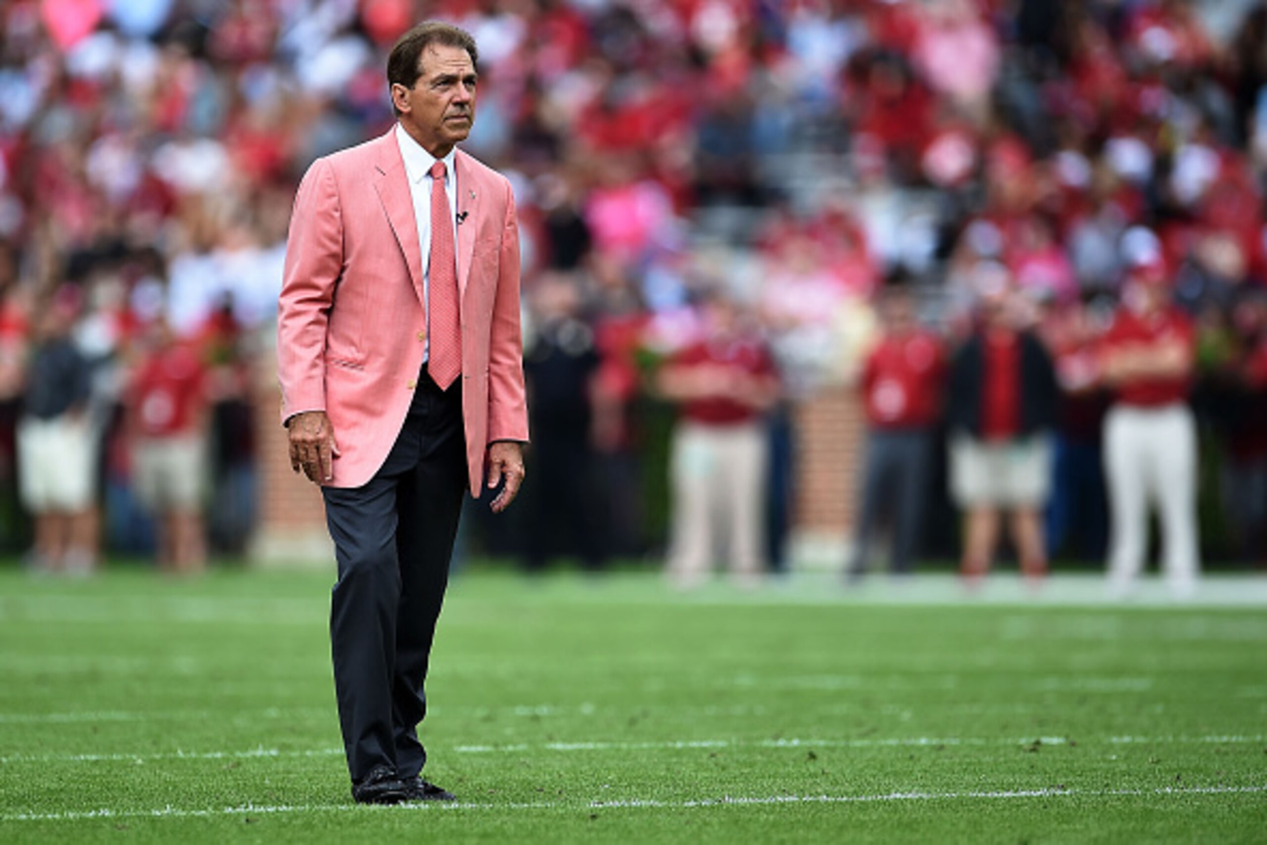TUSCALOOSA, AL - APRIL 18:  Head coach Nick Saban of the University of Alabama Crimson Tide watches action during the A-day spring game at Bryant-Denny Stadium on April 18, 2015 in Tuscaloosa, Alabama.  (Photo by Stacy Revere/Getty Images)
