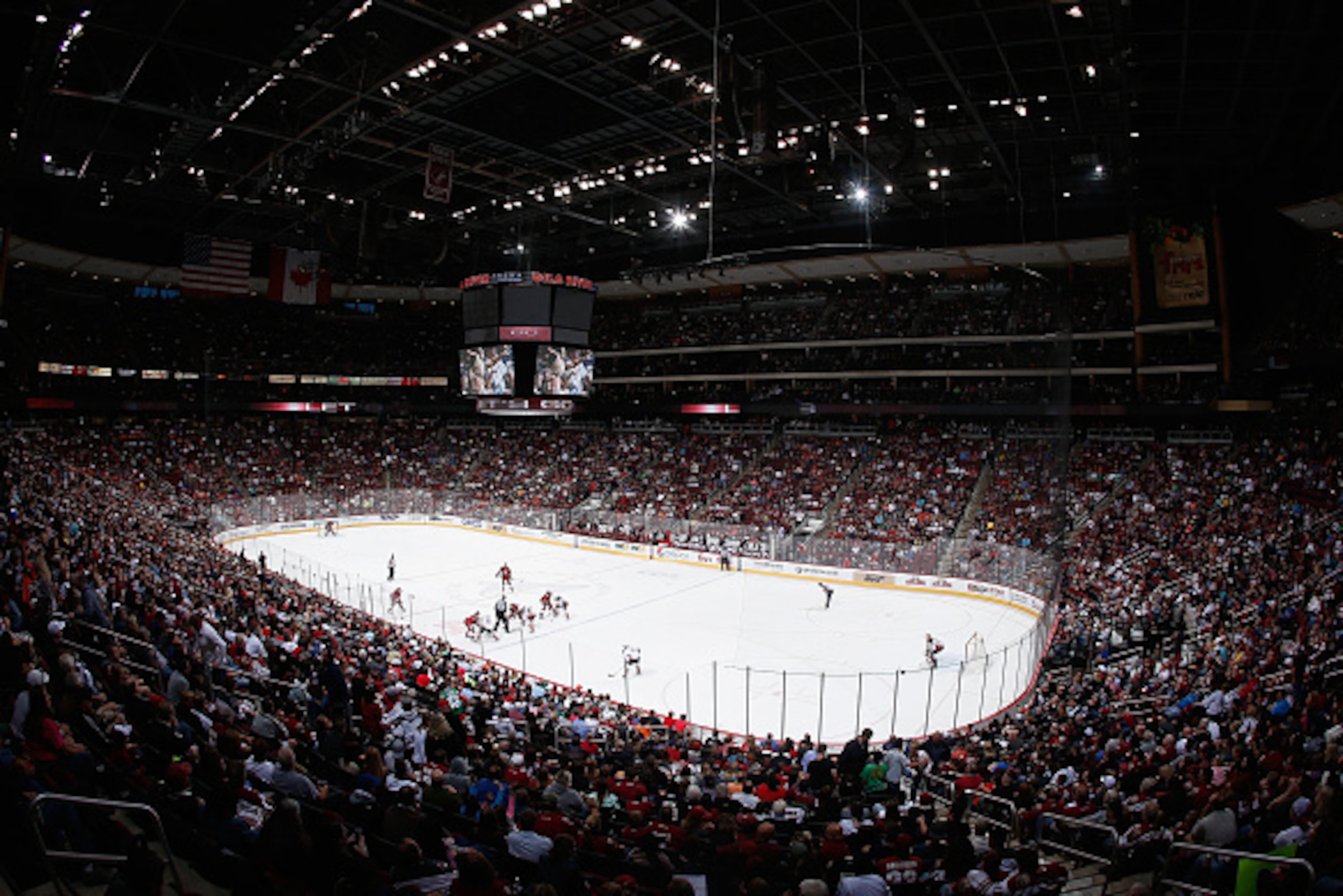 GLENDALE, AZ - APRIL 11: General view of action between the Arizona Coyotes and the Anaheim Ducks during the NHL game at Gila River Arena on April 11, 2015 in Glendale, Arizona. The Ducks defeated the Coyotes 2-1. (Photo by Christian Petersen/Getty Image GLENDALE, AZ - APRIL 11: General view of action between the Arizona Coyotes and the Anaheim Ducks during the NHL game at Gila River Arena on April 11, 2015 in Glendale, Arizona. The Ducks defeated the Coyotes 2-1. (Photo by Christian Petersen/Getty Image