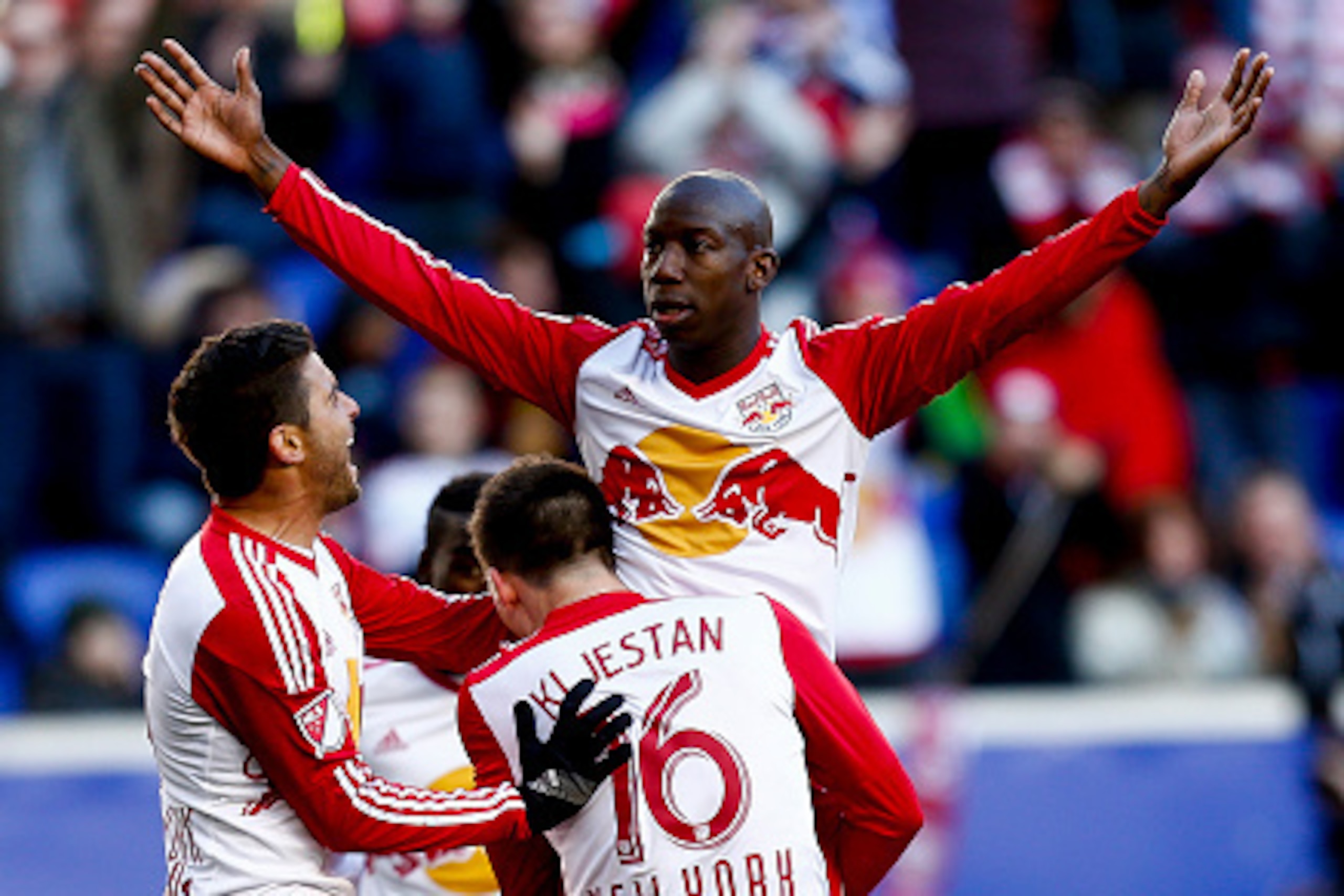 HARRISON, NJ - MARCH 22: Bradley Wright-Phillips #99 of New York Red Bulls celebrates a goal against the D.C. United during their match at Red Bull Arena on March 22, 2015 in Harrison, New Jersey. (Photo by Jeff Zelevansky/Getty Images) HARRISON, NJ - MARCH 22: Bradley Wright-Phillips #99 of New York Red Bulls celebrates a goal against the D.C. United during their match at Red Bull Arena on March 22, 2015 in Harrison, New Jersey. (Photo by Jeff Zelevansky/Getty Images)