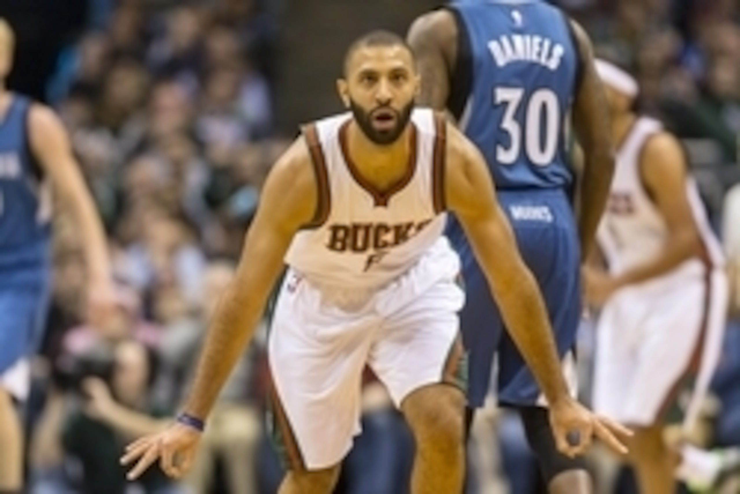 Jan 9, 2015; Milwaukee, WI, USA; Milwaukee Bucks guard Kendall Marshall (5) reacts after making a basket during the second quarter against the Minnesota Timberwolves at BMO Harris Bradley Center. Mandatory Credit: Jeff Hanisch-USA TODAY Sports