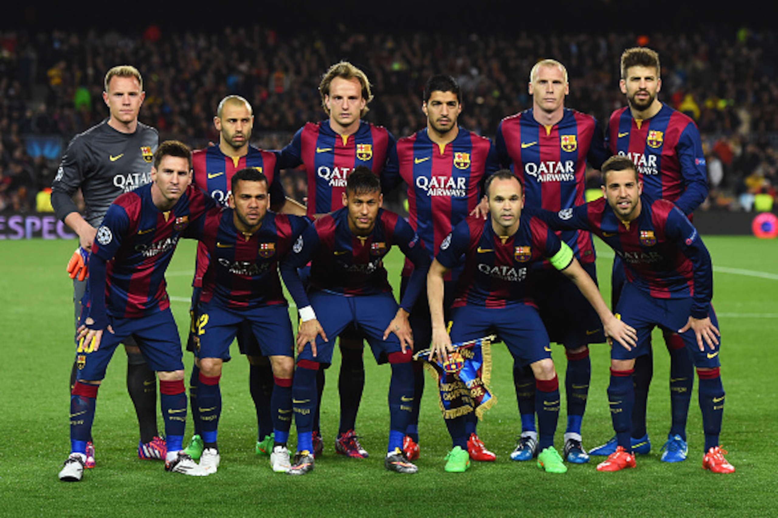 BARCELONA, SPAIN - MARCH 18: The Barcelona team line up prior to the UEFA Champions League Round of 16 second leg match between Barcelona and Manchester City at Camp Nou on March 18, 2015 in Barcelona, Spain. (Photo by David Ramos/Getty Images) BARCELONA, SPAIN - MARCH 18: The Barcelona team line up prior to the UEFA Champions League Round of 16 second leg match between Barcelona and Manchester City at Camp Nou on March 18, 2015 in Barcelona, Spain. (Photo by David Ramos/Getty Images)