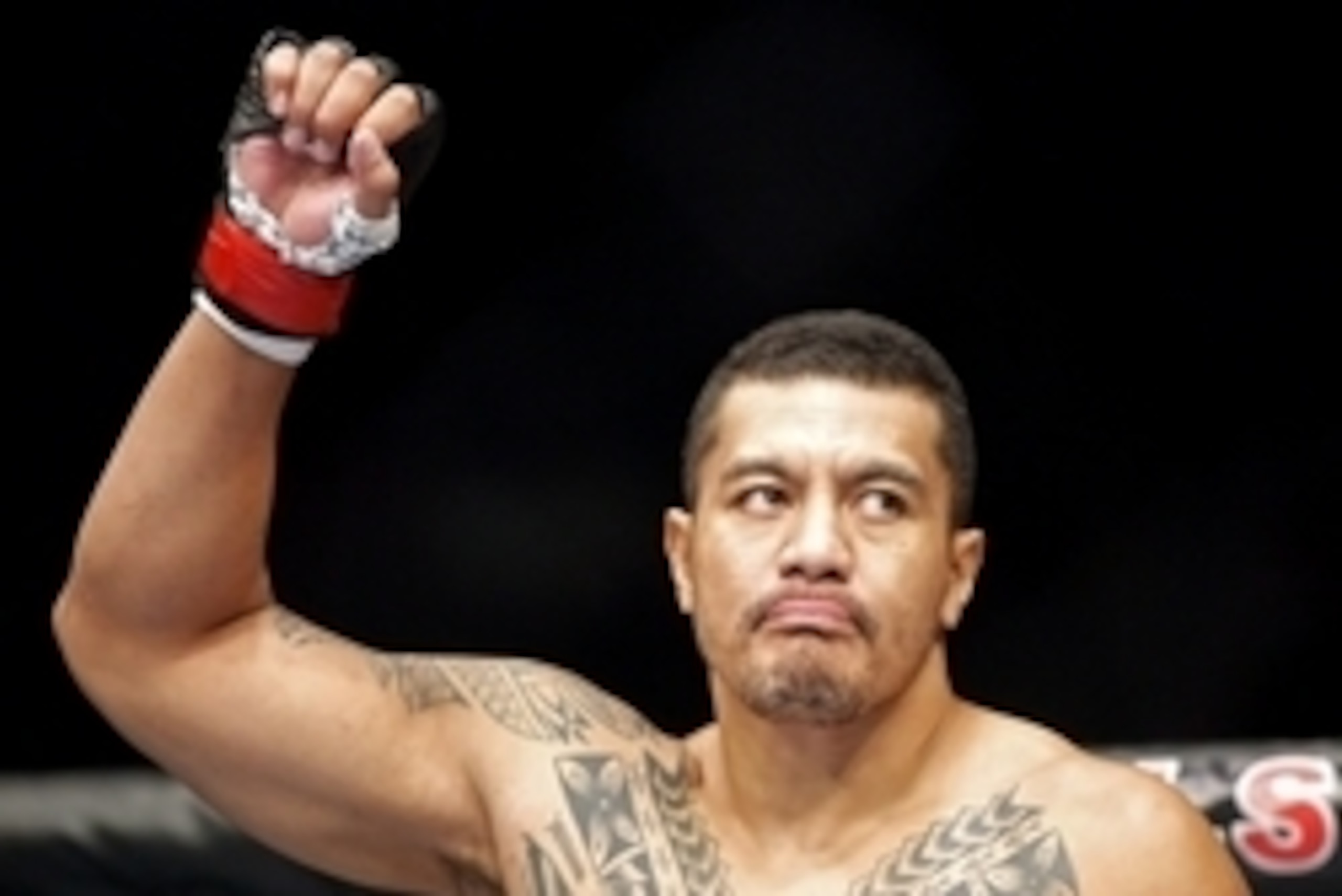 May 10, 2014; Cincinnati, OH, USA; Soa Palelei (red gloves) reacts after knocking out Ruan Potts (not pictured) 2:20 into the first round of a heavyweight bout at US Bank Arena. Mandatory Credit: Joe Maiorana-USA TODAY Sports