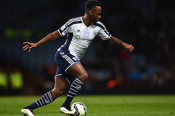 BIRMINGHAM, ENGLAND - MARCH 03: Saido Berahino of West Bromwich Albion in action during the Barclays Premier League match between Aston Villa and West Bromwich Albion at Villa Park on March 3, 2015 in Birmingham, England.  (Photo by Laurence Griffiths/Get