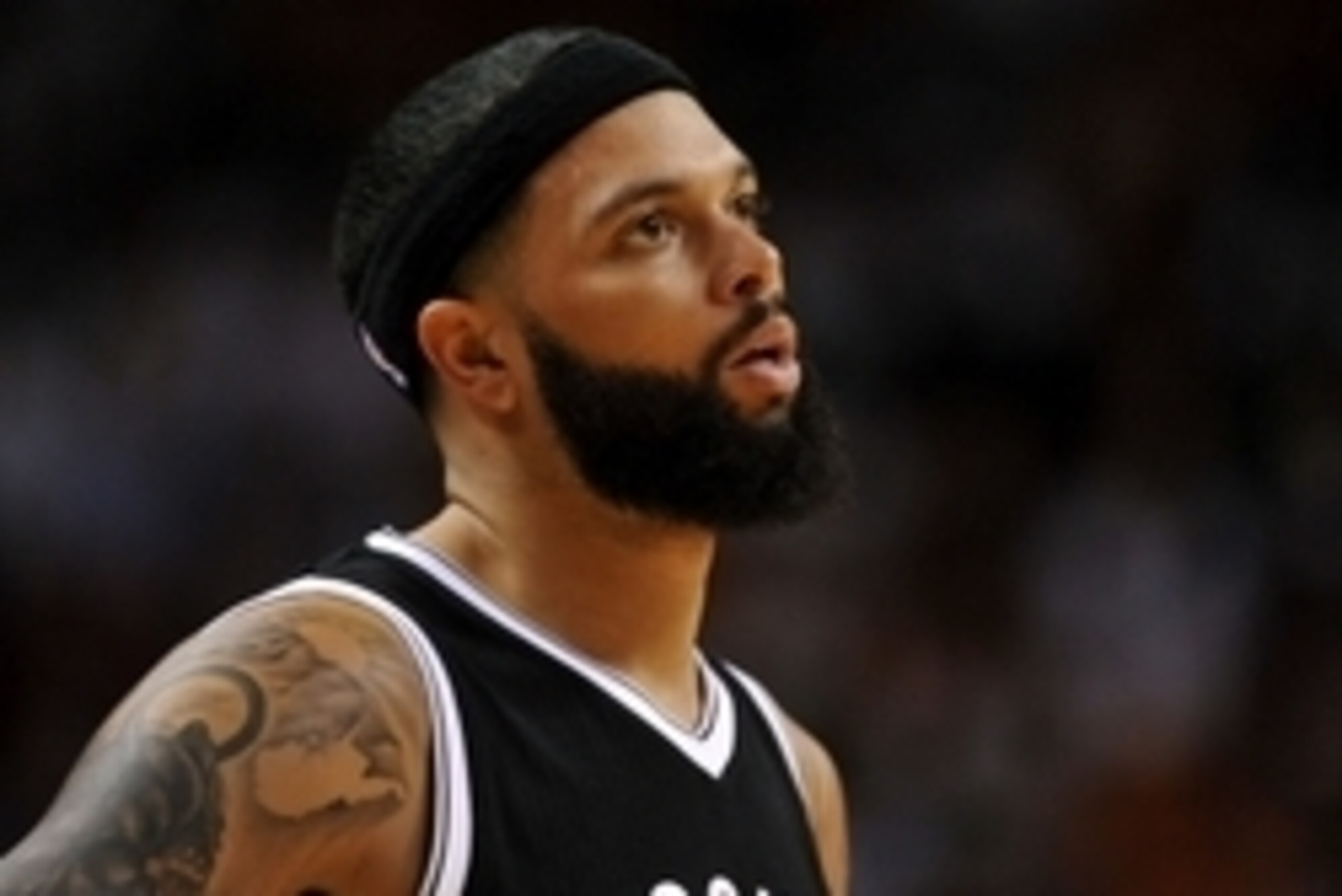 Mar 11, 2015; Miami, FL, USA; Brooklyn Nets guard Deron Williams (8) looks on during the second half against the Miami Heat at American Airlines Arena. Mandatory Credit: Steve Mitchell-USA TODAY Sports