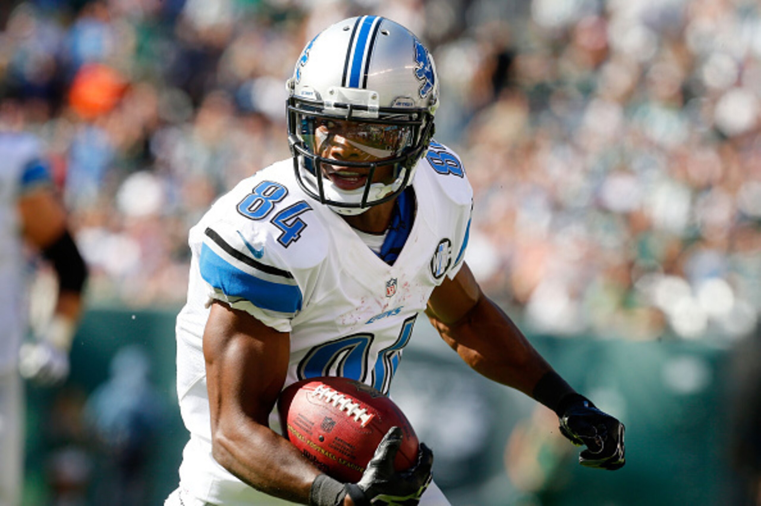 EAST RUTHERFORD, NJ - SEPTEMBER 28: (NEW YORK DAILIES OUT) Ryan Broyles #84 of the Detroit Lions in action against the New York Jets on September 28, 2014 at MetLife Stadium in East Rutherford, New Jersey. The Lions defeated the Jets 24-17. (Photo b EAST RUTHERFORD, NJ - SEPTEMBER 28: (NEW YORK DAILIES OUT) Ryan Broyles #84 of the Detroit Lions in action against the New York Jets on September 28, 2014 at MetLife Stadium in East Rutherford, New Jersey. The Lions defeated the Jets 24-17. (Photo b