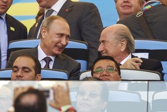 president Vladimir Putin of Russia, President Sepp Blatter of FIFA during the final of the FIFA World Cup 2014 on July 13, 2014 at the Maracana stadium in Rio de Janeiro, Brazil.(Photo by VI Images via Getty Images)