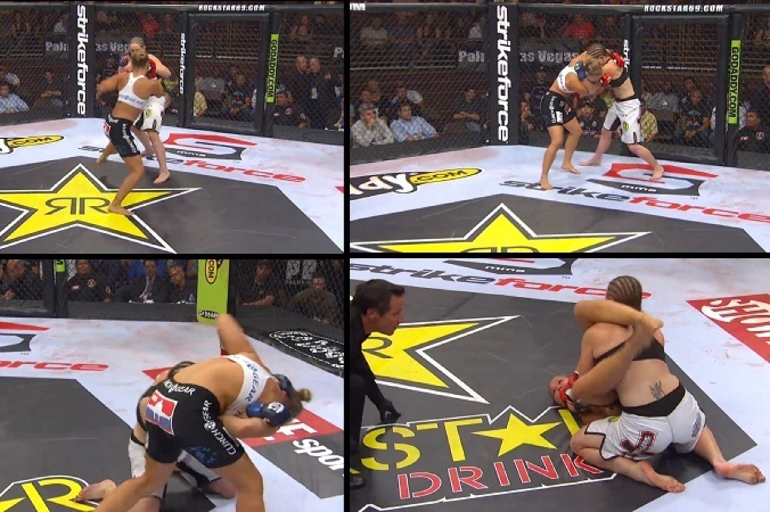 Rousey pumped the jab, secured the clinch once Sarah D'Alelio reached the cage and went to work for the armbar.