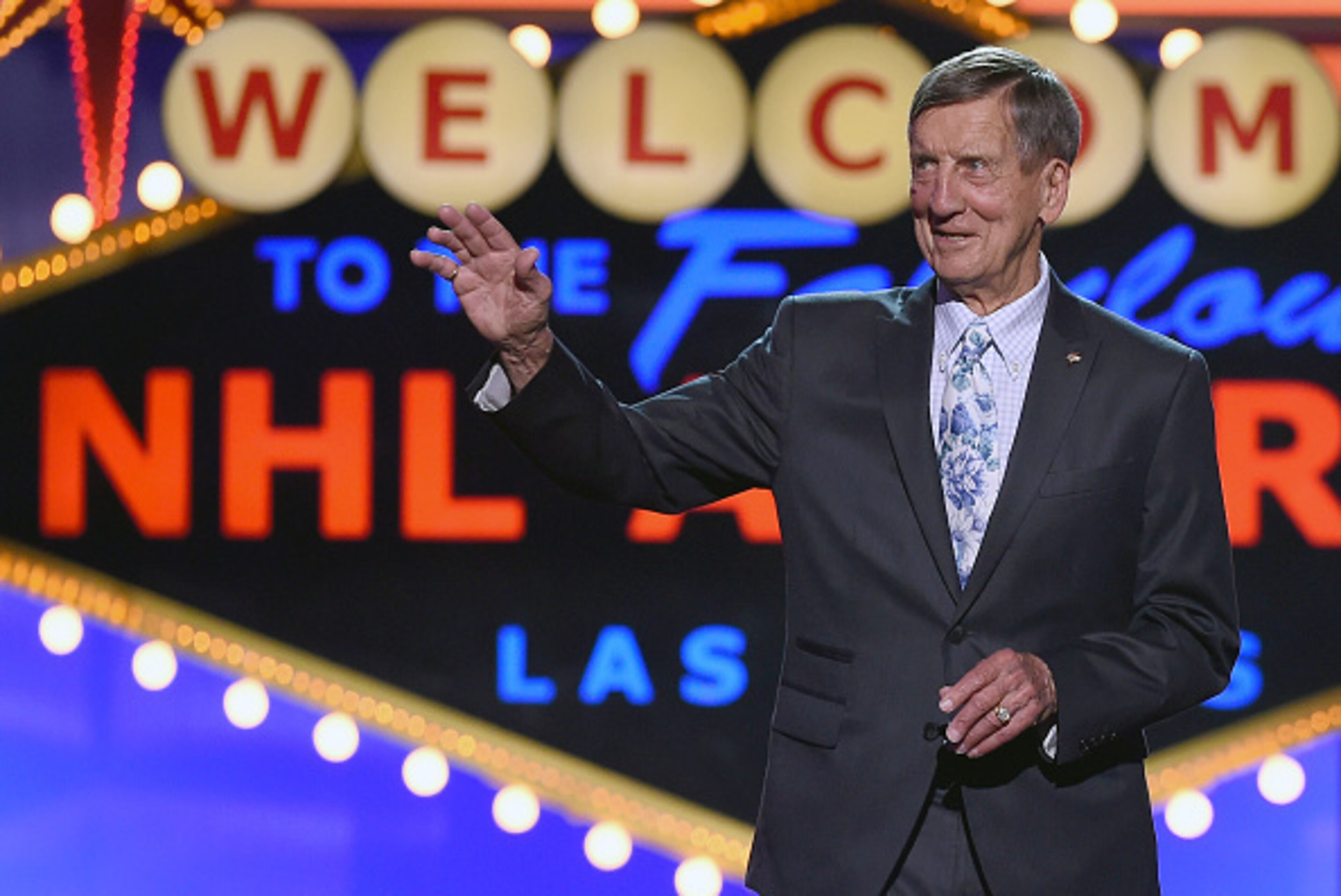 LAS VEGAS, NV - JUNE 24:  Former NHL player Ted Lindsay presents the Ted Lindsay Award during the 2015 NHL Awards at MGM Grand Garden Arena on June 24, 2015 in Las Vegas, Nevada.  (Photo by Ethan Miller/Getty Images)