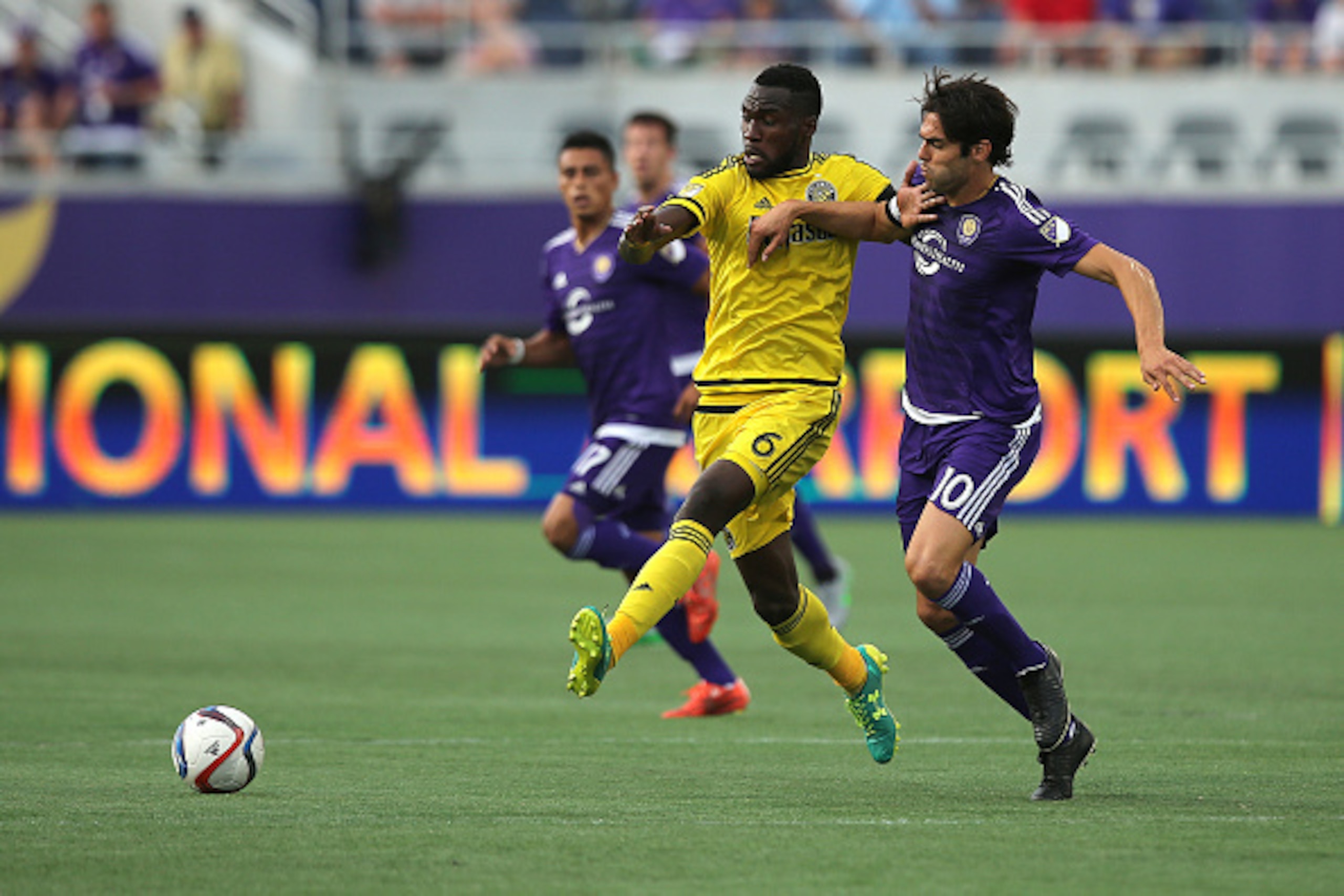 ORLANDO, FL - JUNE 30: Tony Tchani #6 of Columbus Crew and Kaka #10 of Orlando City SC fight for possession of the ball during the Lamar Hunt U.S. Open soccer match between the Columbus Crew and Orlando City SC at the Orlando Citrus Bowl on June 30, 2015 