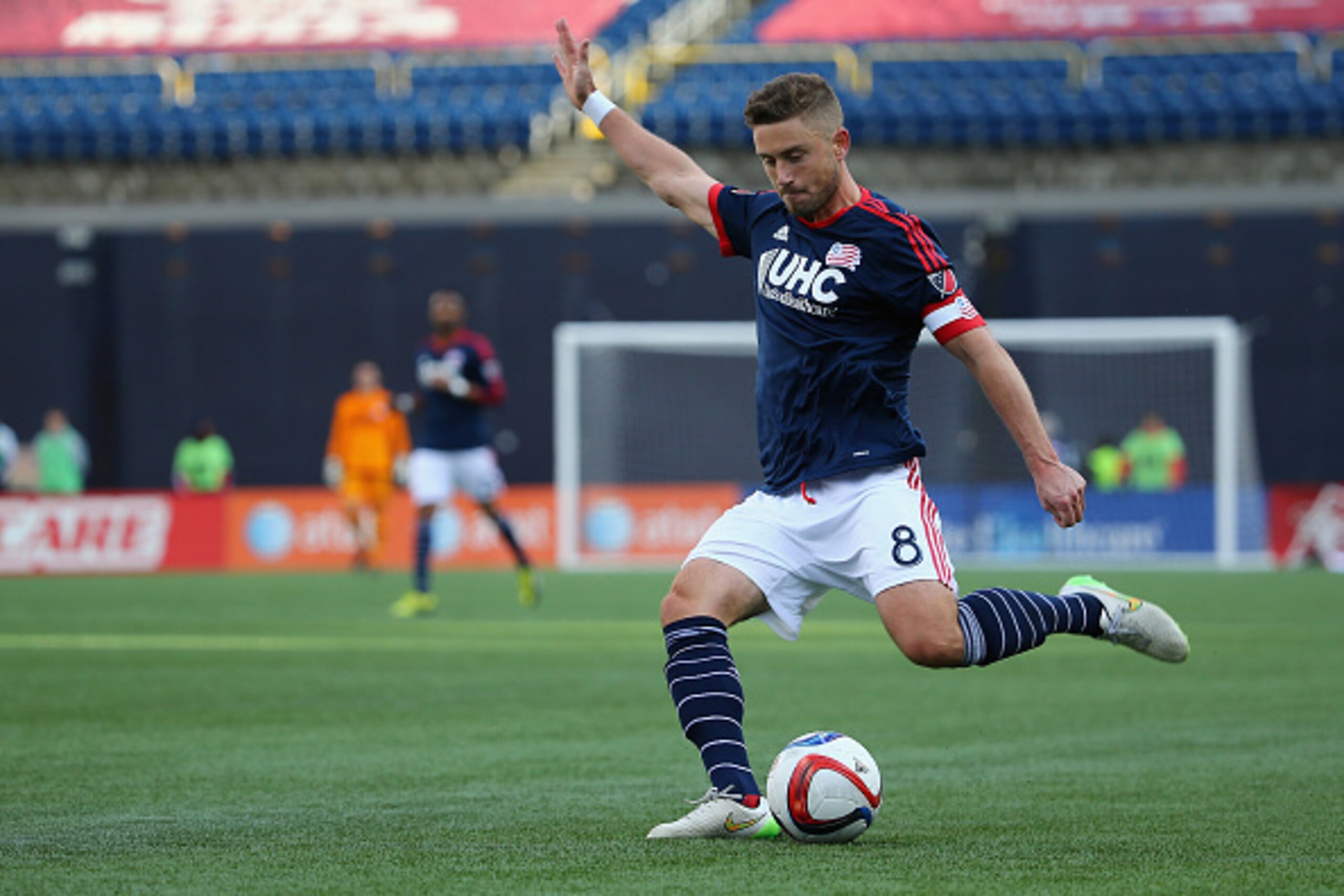 FOXBORO, MA - MARCH 21: Chris Tierney #8 of New England Revolution crosses the ball into the box against the Montreal Impact during the second half at Gillette Stadium on March 21, 2015 in Foxboro, Massachusetts.The Revolution and the Impact tied 0-0. (P FOXBORO, MA - MARCH 21: Chris Tierney #8 of New England Revolution crosses the ball into the box against the Montreal Impact during the second half at Gillette Stadium on March 21, 2015 in Foxboro, Massachusetts.The Revolution and the Impact tied 0-0. (P