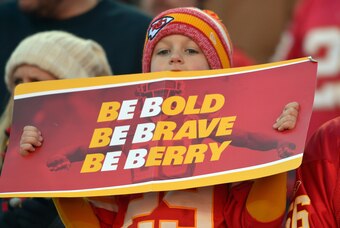 Dec 28, 2014; Kansas City, MO, USA; Kansas City Chiefs fans show their support for safety Eric Berry (29) (not pictured) during the second half against the San Diego Chargers at Arrowhead Stadium. The Chiefs won 19-7. Mandatory Credit: Denny Medley-USA TO