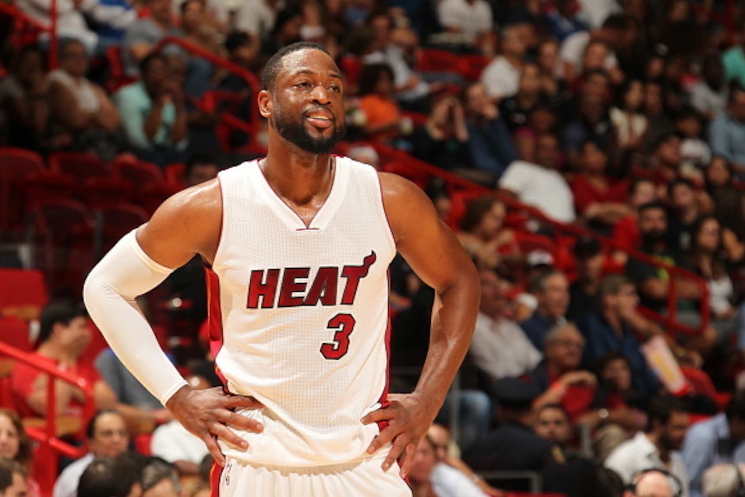 MIAMI, FL - APRIL 13: Dwyane Wade #3 of the Miami Heat during the game against the Orlando Magic on April 13, 2015 at American Airlines Arena in Miami, Florida. NOTE TO USER: User expressly acknowledges and agrees that, by downloading and or using this MIAMI, FL - APRIL 13: Dwyane Wade #3 of the Miami Heat during the game against the Orlando Magic on April 13, 2015 at American Airlines Arena in Miami, Florida. NOTE TO USER: User expressly acknowledges and agrees that, by downloading and or using this