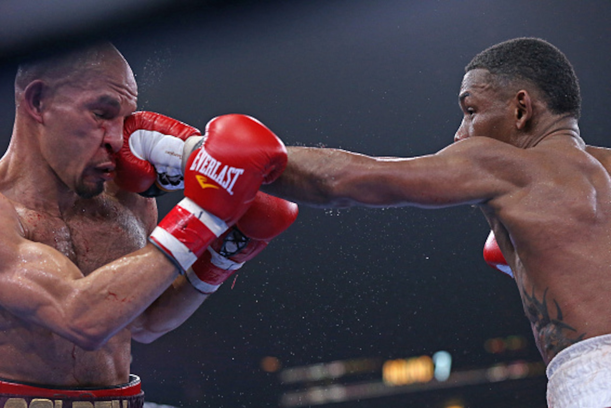 CHICAGO, IL - APRIL 24:  Daniel Jacobs connect with Caleb Truax during a middleweight fight at the UIC Pavilion on April 24, 2015 in Chicago, Illinois.  (Photo by Jonathan Daniel/Getty Images)