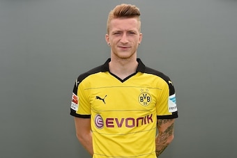 Dortmund's striker Marco Reus poses during the team presentation of German first division Bundesliga football club Borussia Dortmund at the Dortmund Brackel training grounds on July 15, 2015 in Dortmund, western Germany. AFP PHOTO / PATRIK STOLLARZ       