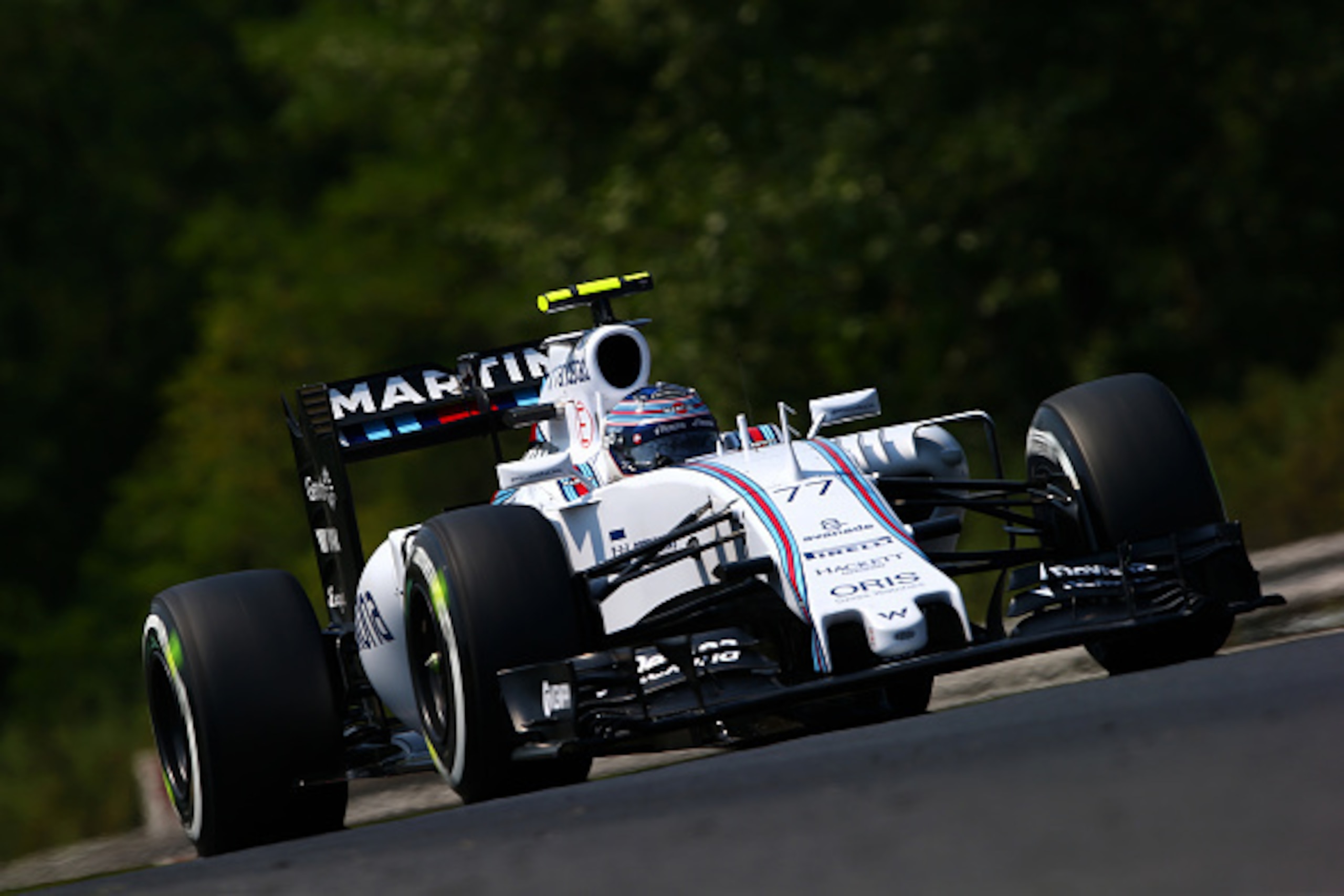 BUDAPEST, HUNGARY - JULY 25:  Valtteri Bottas of Finland and Williams drives during final practice for the Formula One Grand Prix of Hungary at Hungaroring on July 25, 2015 in Budapest, Hungary.  (Photo by Mark Thompson/Getty Images)