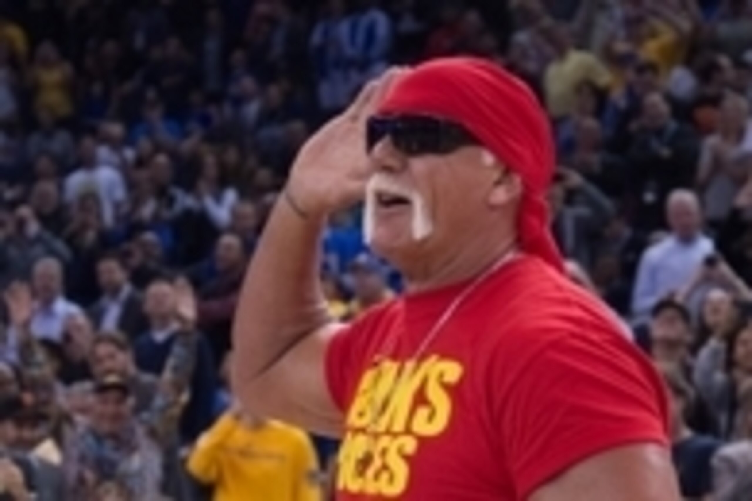 November 13, 2014; Oakland, CA, USA; WWE professional wrestler Hulk Hogan before the game between the Golden State Warriors and the Brooklyn Nets at Oracle Arena. The Warriors defeated the Nets 107-99. Mandatory Credit: Kyle Terada-USA TODAY Sports